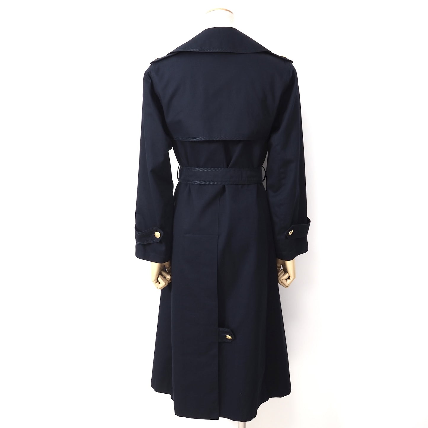 美品 セリーヌ CELINE ヴィンテージ 金ボタン トレンチコート 38 ネイビー レディース 正規品 5-DJ125