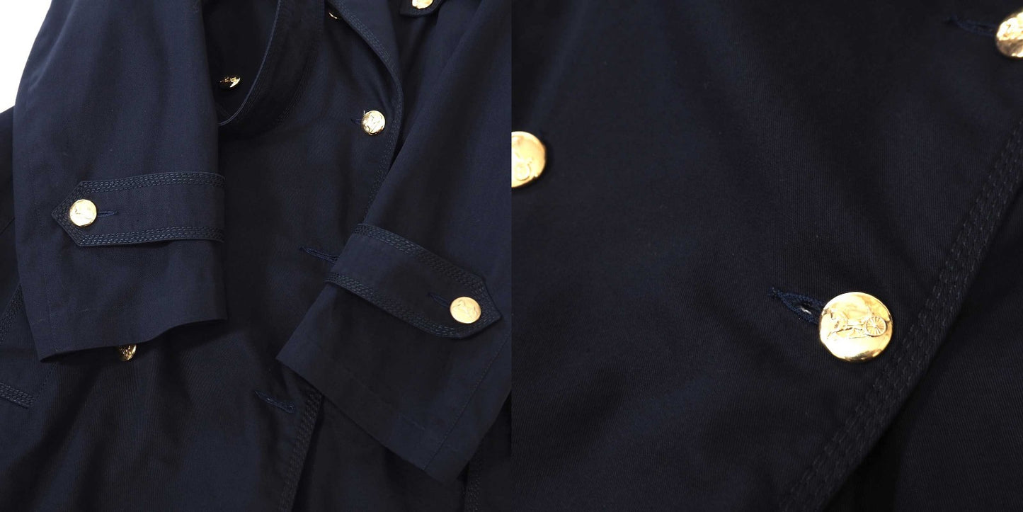 美品 セリーヌ CELINE ヴィンテージ 金ボタン トレンチコート 38 ネイビー レディース 正規品 5-DJ125