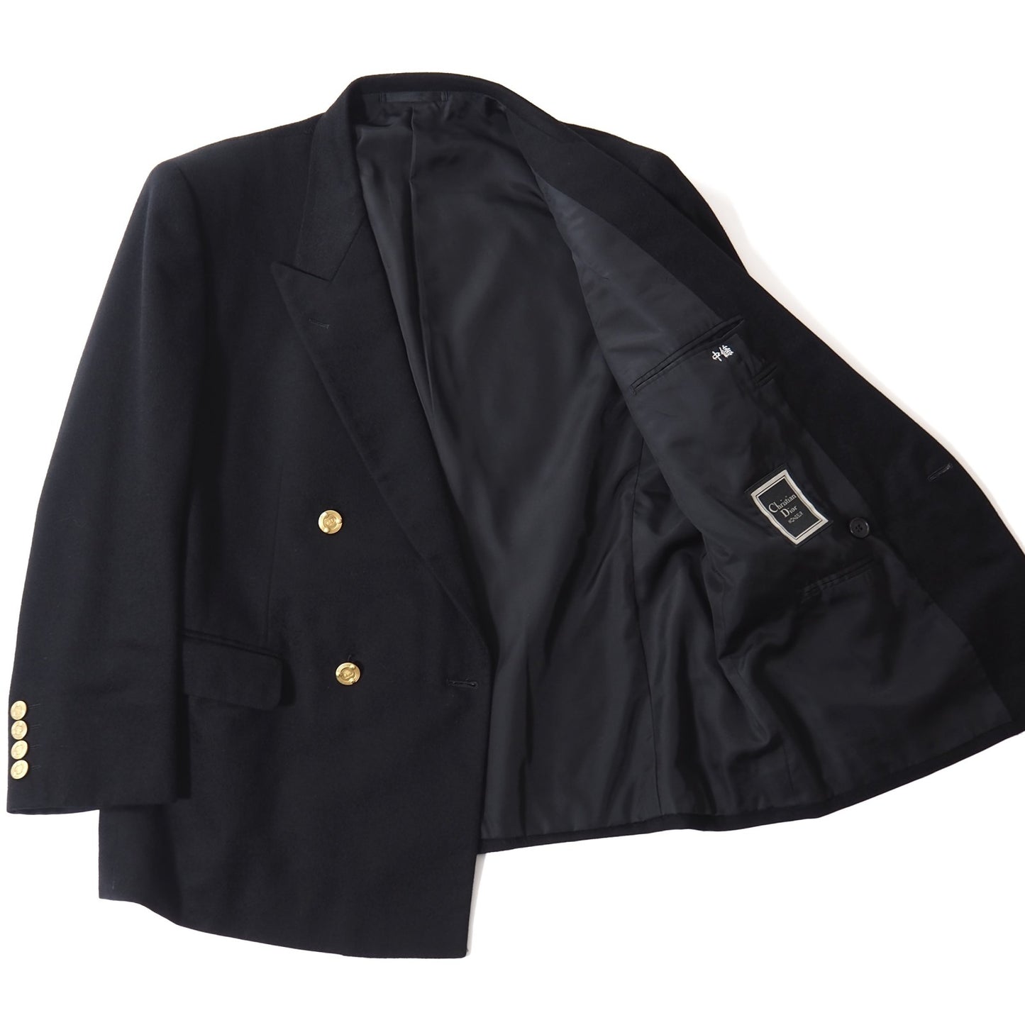 良品 クリスチャンディオール Christian Dior MONSIEUR 金ボタン ピュアカシミヤ ダブルブレスト ジャケット 92-82-165 ブラック メンズ 正規品 5-DJ128