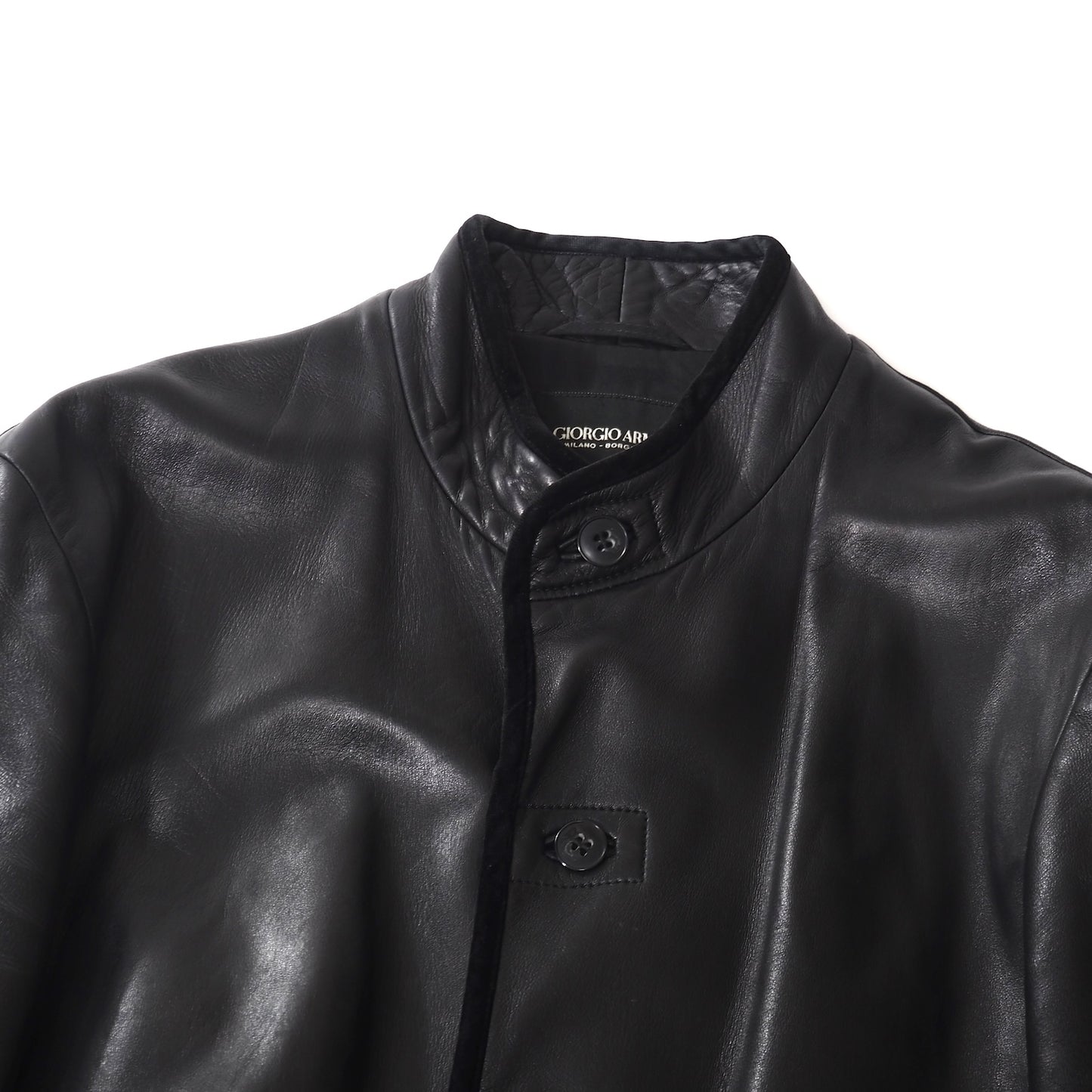 良品 ジョルジオアルマーニ GIORGIO ARMANI 黒タグ レザー ジャケット 52 ブラック メンズ 正規品 5-DJ130