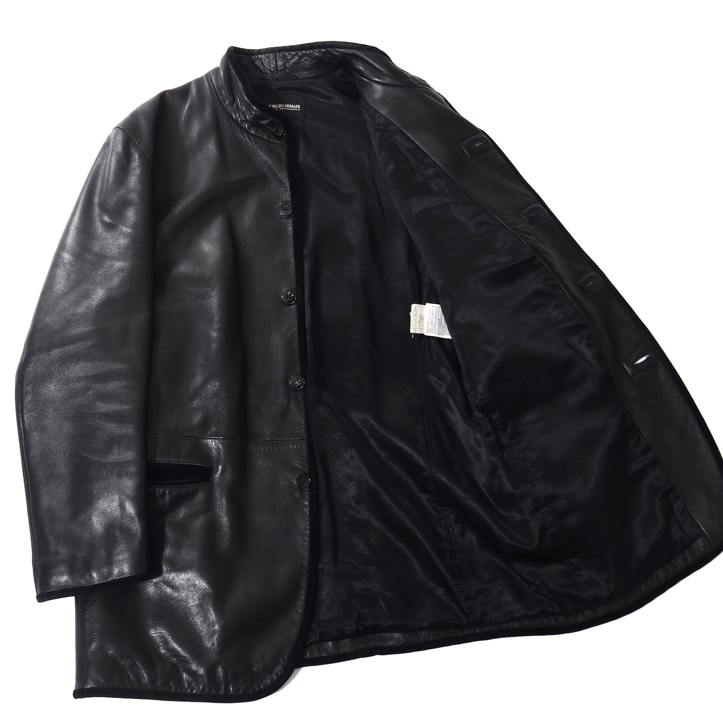 良品 ジョルジオアルマーニ GIORGIO ARMANI 黒タグ レザー ジャケット 52 ブラック メンズ 正規品 5-DJ130