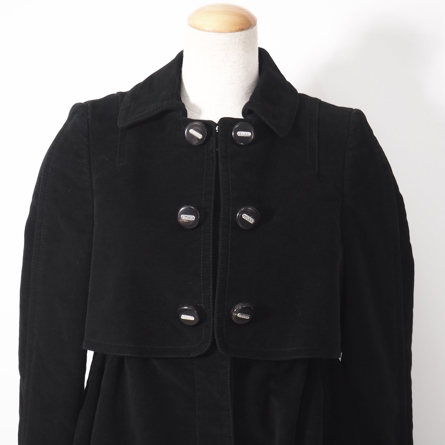 良品 グッチ GUCCI ベロア レイヤード コート 38 ブラック レディース 正規品 5-DJ135