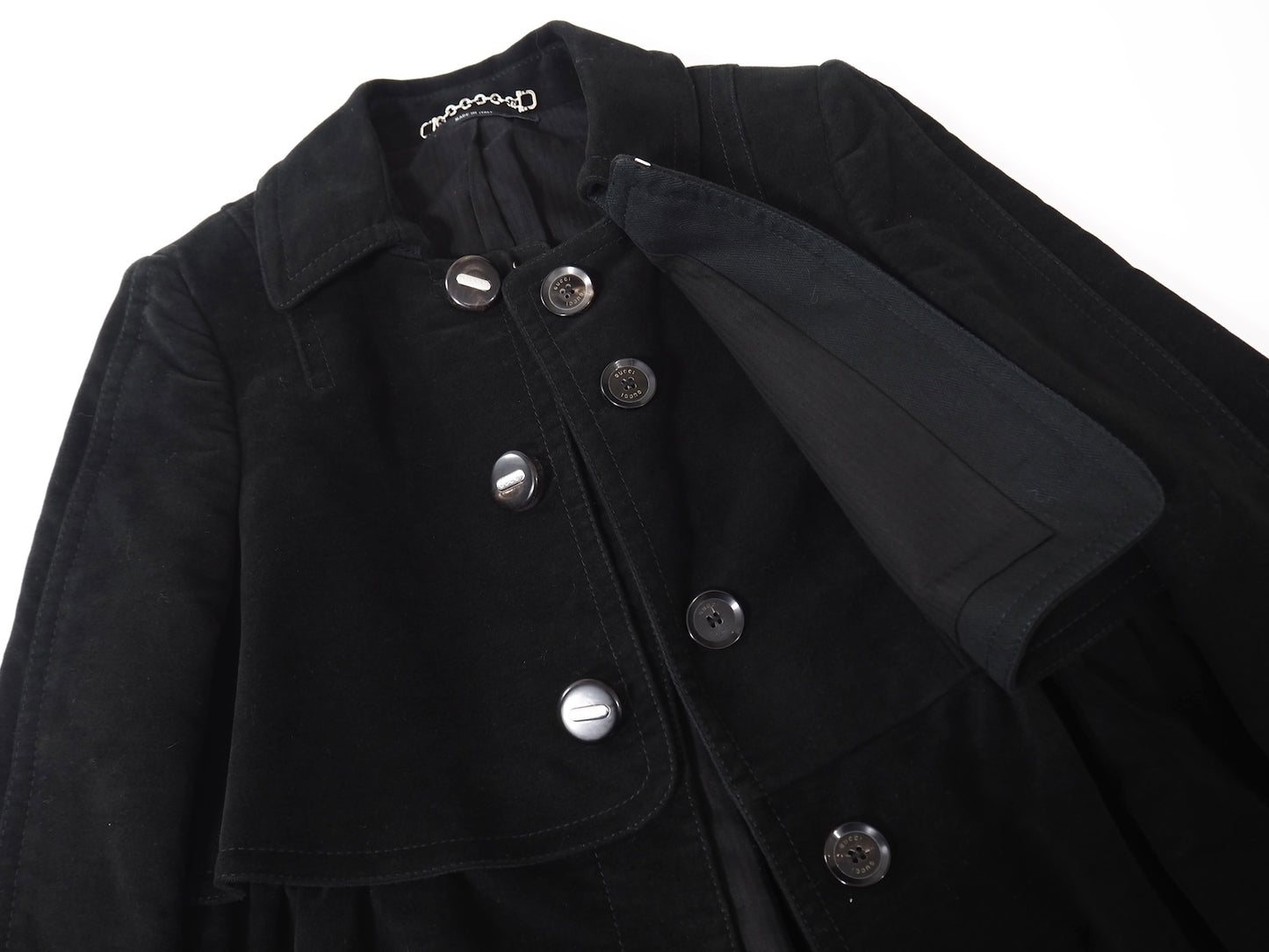 良品 グッチ GUCCI ベロア レイヤード コート 38 ブラック レディース 正規品 5-DJ135