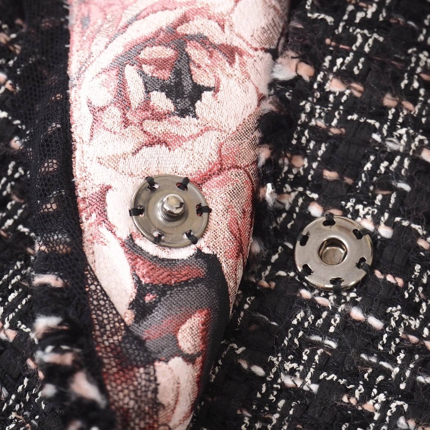 美品 ドルチェ&ガッバーナ DOLCE&GABBANA ツイード コート 38 ブラック ピンク 花柄 レディース 正規品 5-DJ137