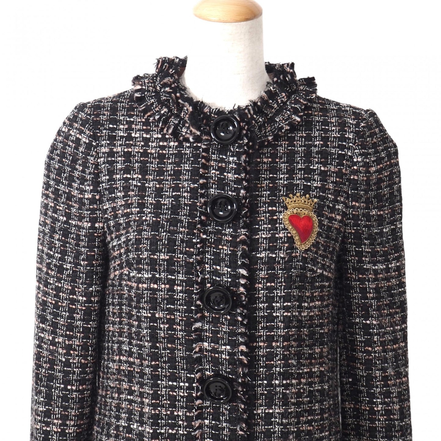 美品 ドルチェ&ガッバーナ DOLCE&GABBANA ツイード コート 38 ブラック ピンク 花柄 レディース 正規品 5-DJ137