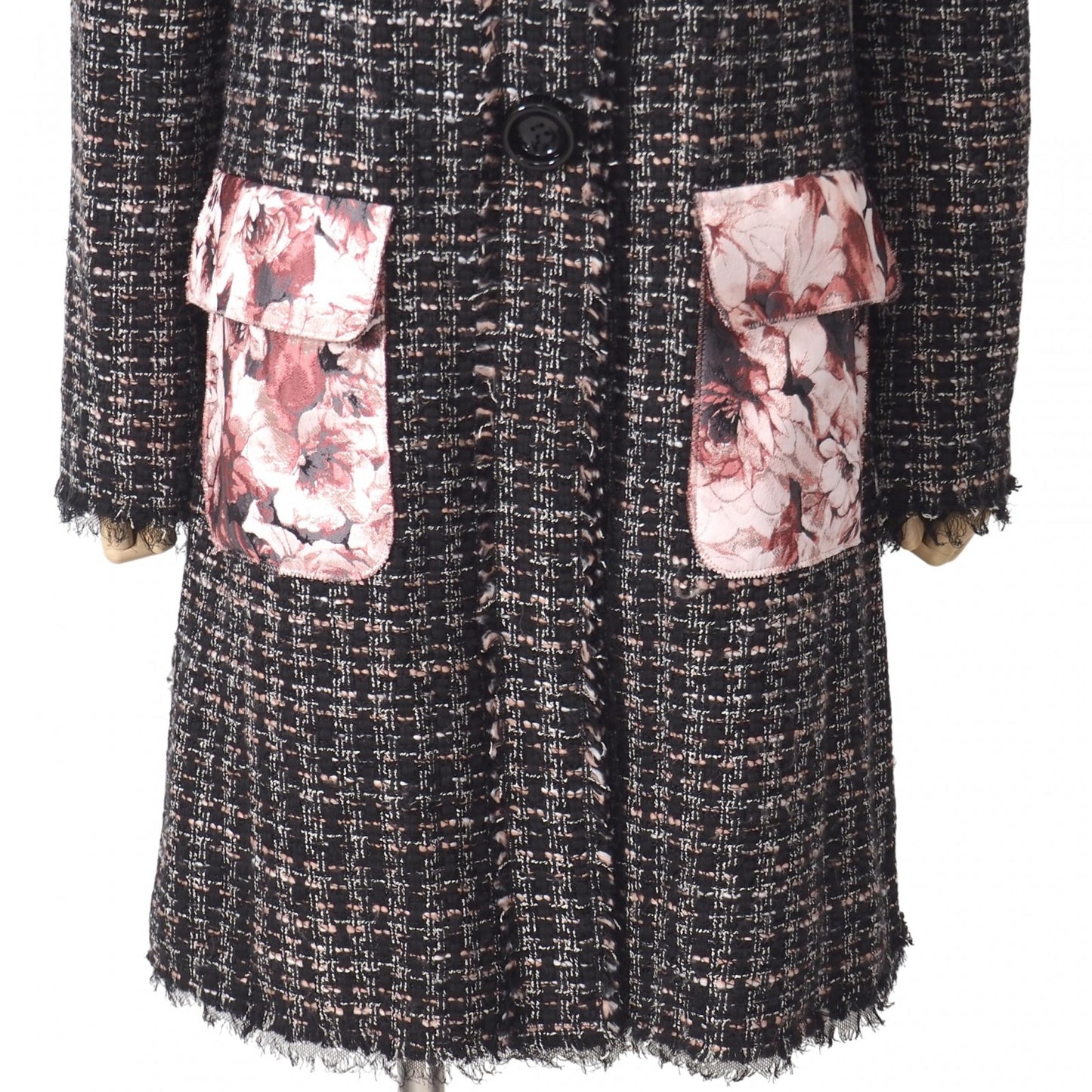 美品 ドルチェ&ガッバーナ DOLCE&GABBANA ツイード コート 38 ブラック ピンク 花柄 レディース 正規品 5-DJ137