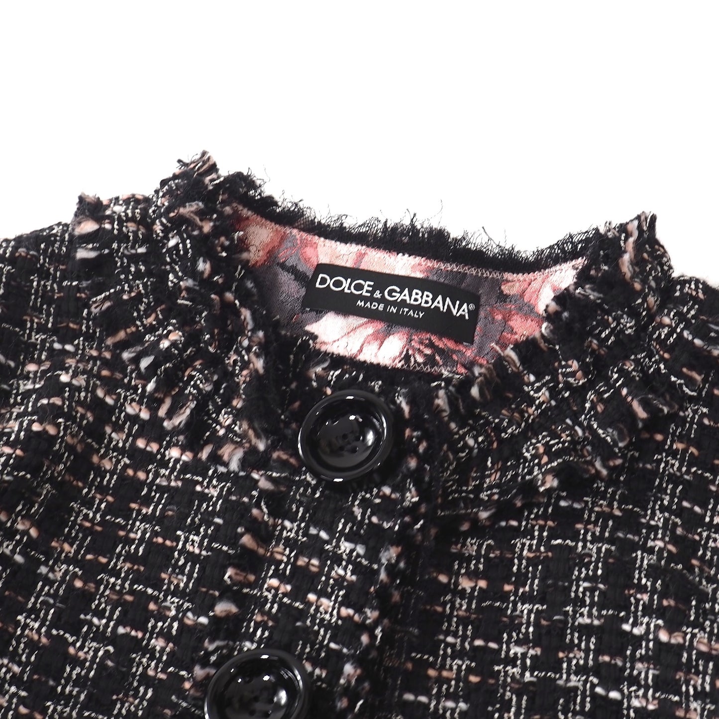 美品 ドルチェ&ガッバーナ DOLCE&GABBANA ツイード コート 38 ブラック ピンク 花柄 レディース 正規品 5-DJ137