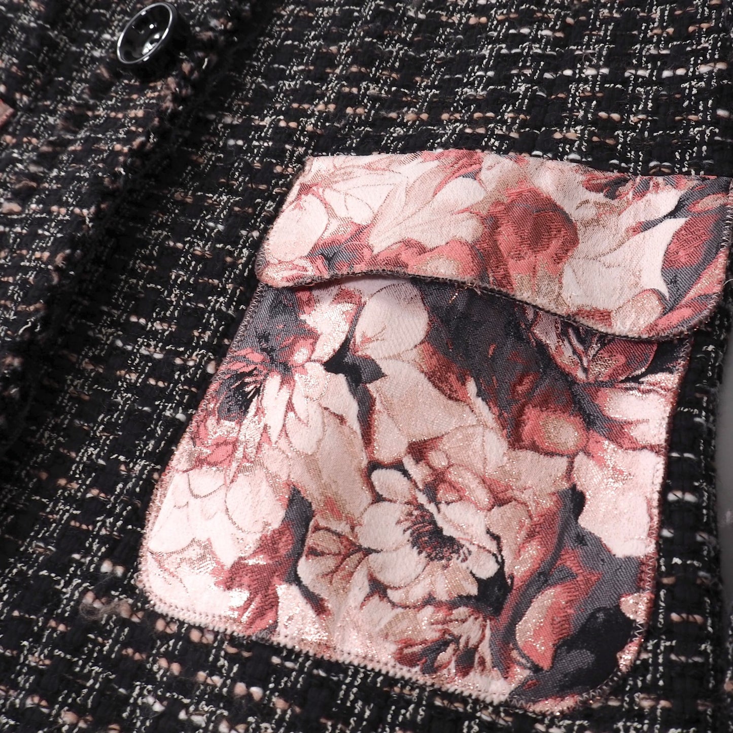 美品 ドルチェ&ガッバーナ DOLCE&GABBANA ツイード コート 38 ブラック ピンク 花柄 レディース 正規品 5-DJ137