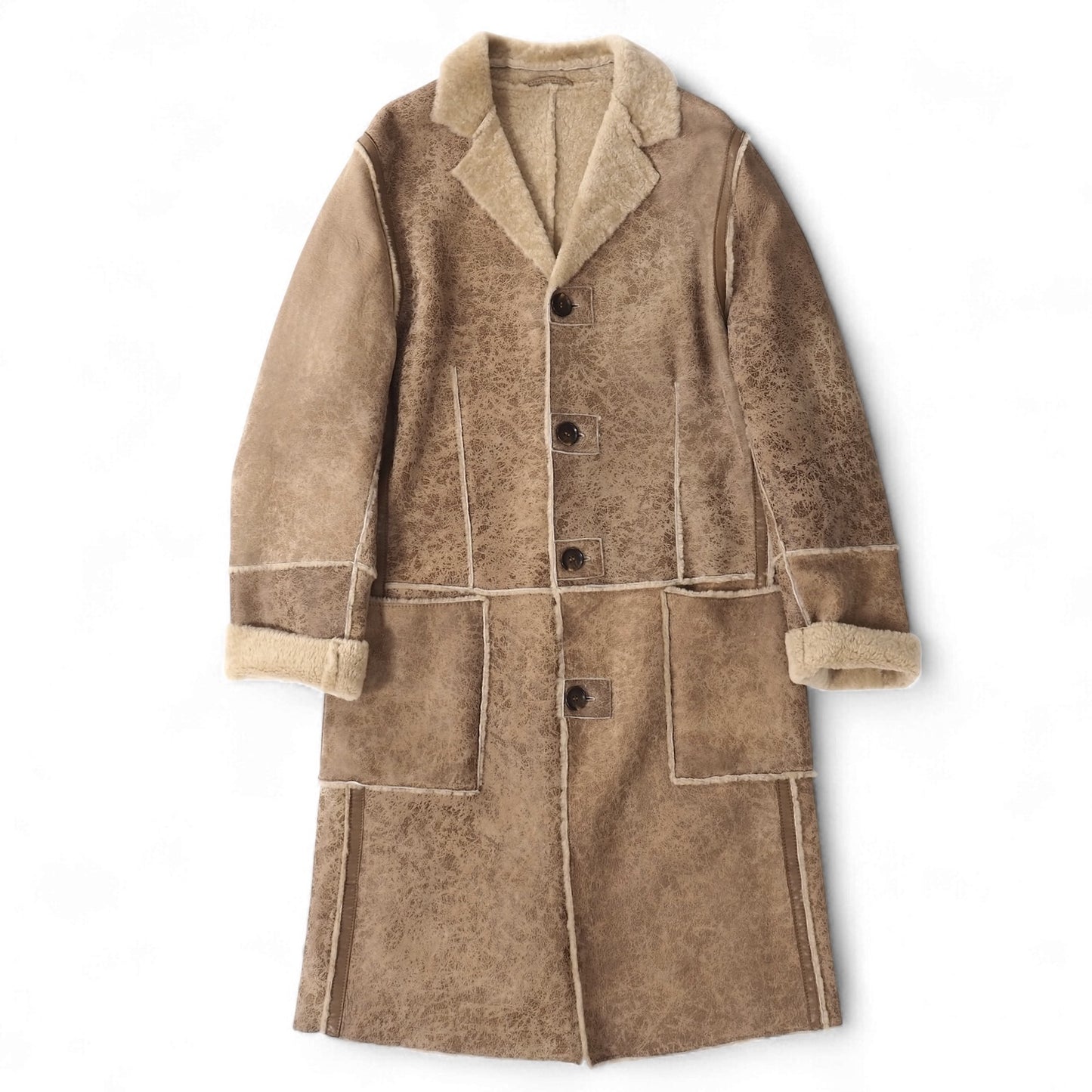 良品 ドルチェ＆ガッバーナ DOLCE＆GABBANA レザー ムートン コート 48 ライトブラウン メンズ 正規品 5-DJ147