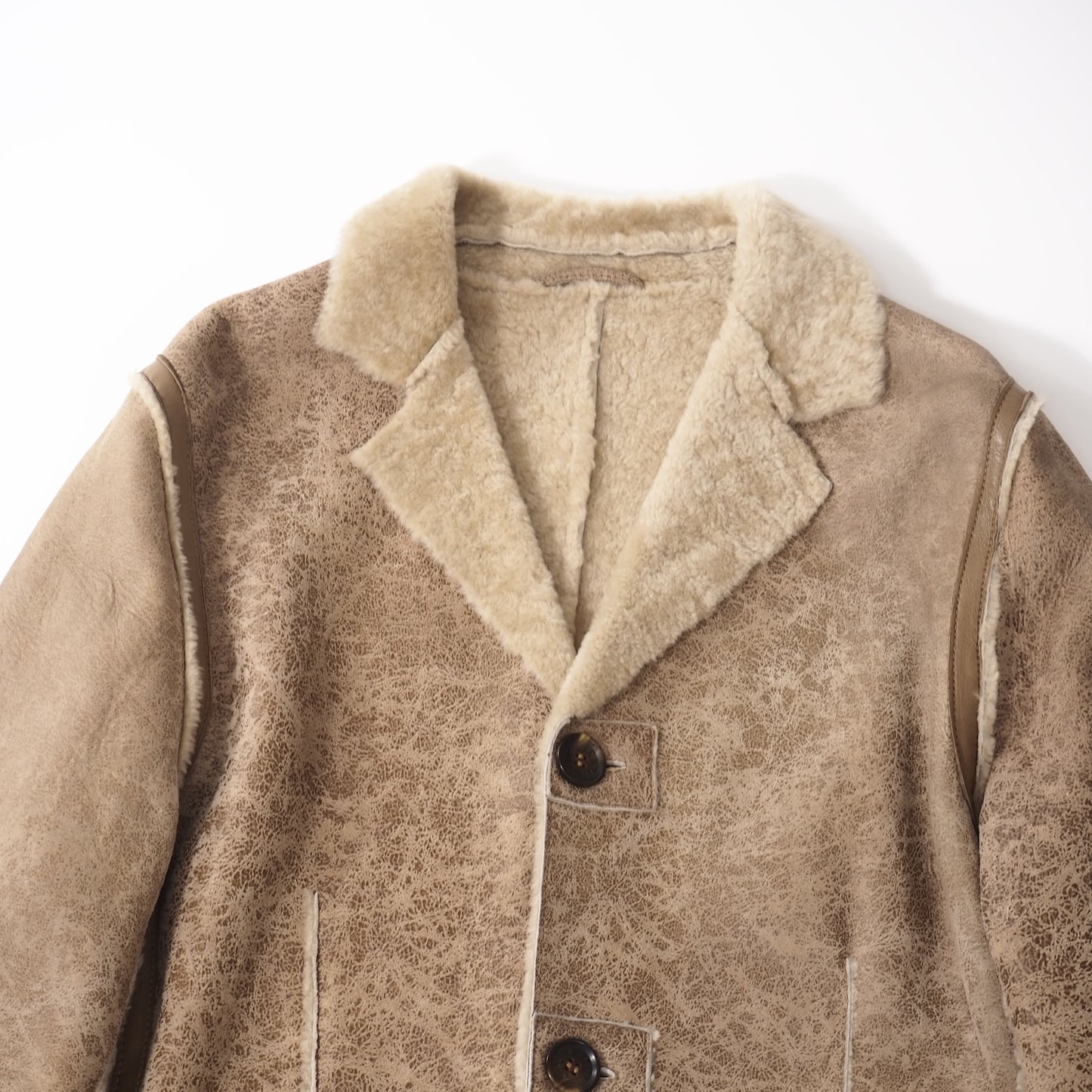 良品 ドルチェ＆ガッバーナ DOLCE＆GABBANA レザー ムートン コート 48 ライトブラウン メンズ 正規品 5-DJ147