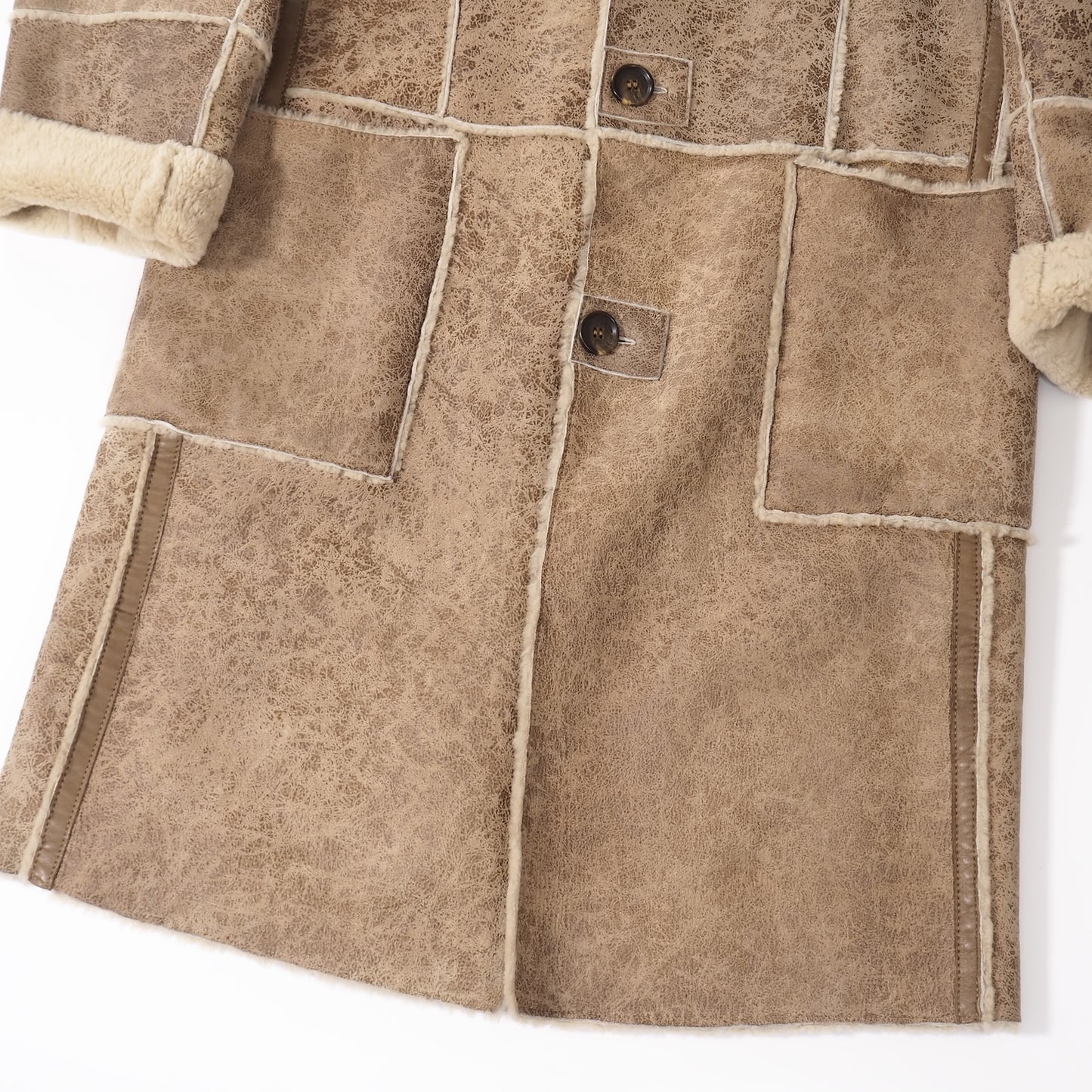 良品 ドルチェ＆ガッバーナ DOLCE＆GABBANA レザー ムートン コート 48 ライトブラウン メンズ 正規品 5-DJ147