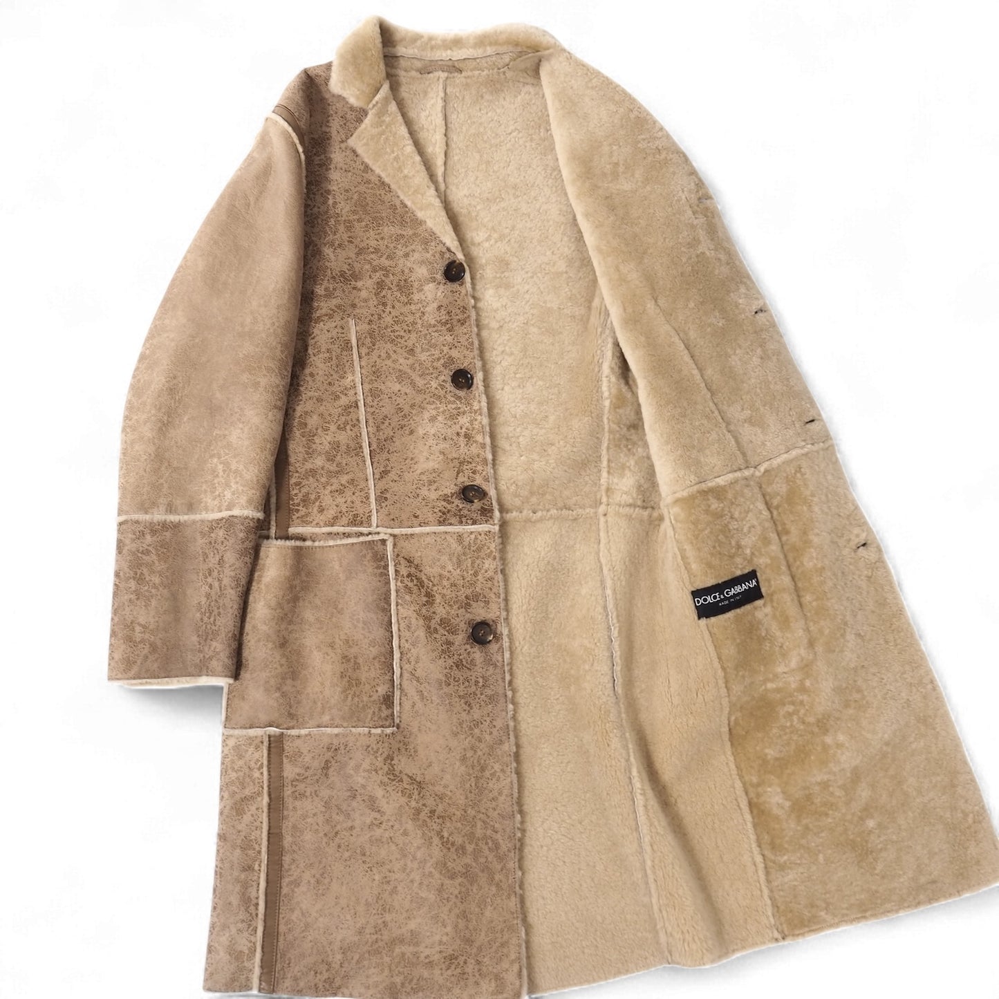良品 ドルチェ＆ガッバーナ DOLCE＆GABBANA レザー ムートン コート 48 ライトブラウン メンズ 正規品 5-DJ147