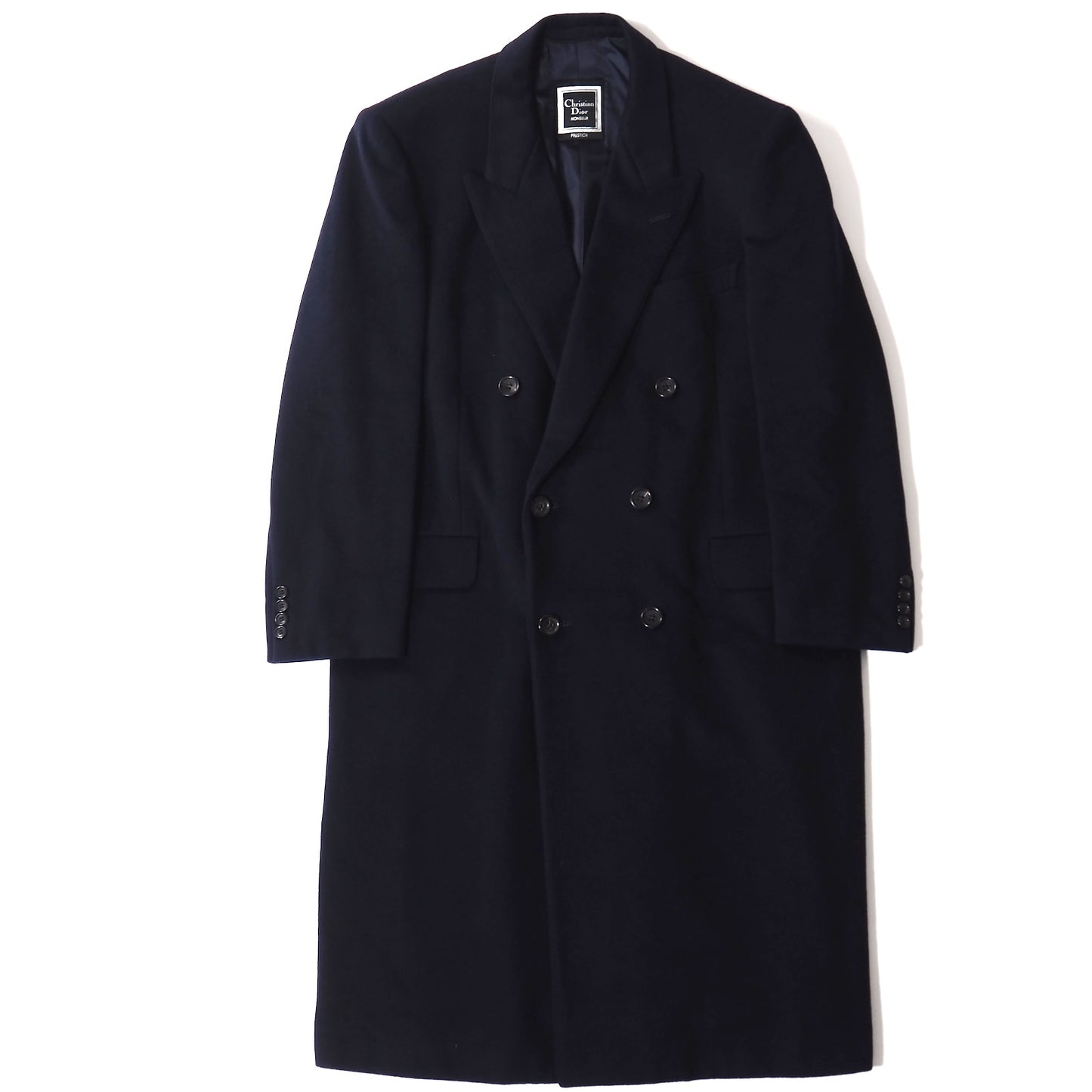 良品 クリスチャンディオール Christian Dior MONSIEUR ヴィンテージ ピュアカシミヤ ダブルブレスト コート L ダークネイビー メンズ 正規品 5-DJ156