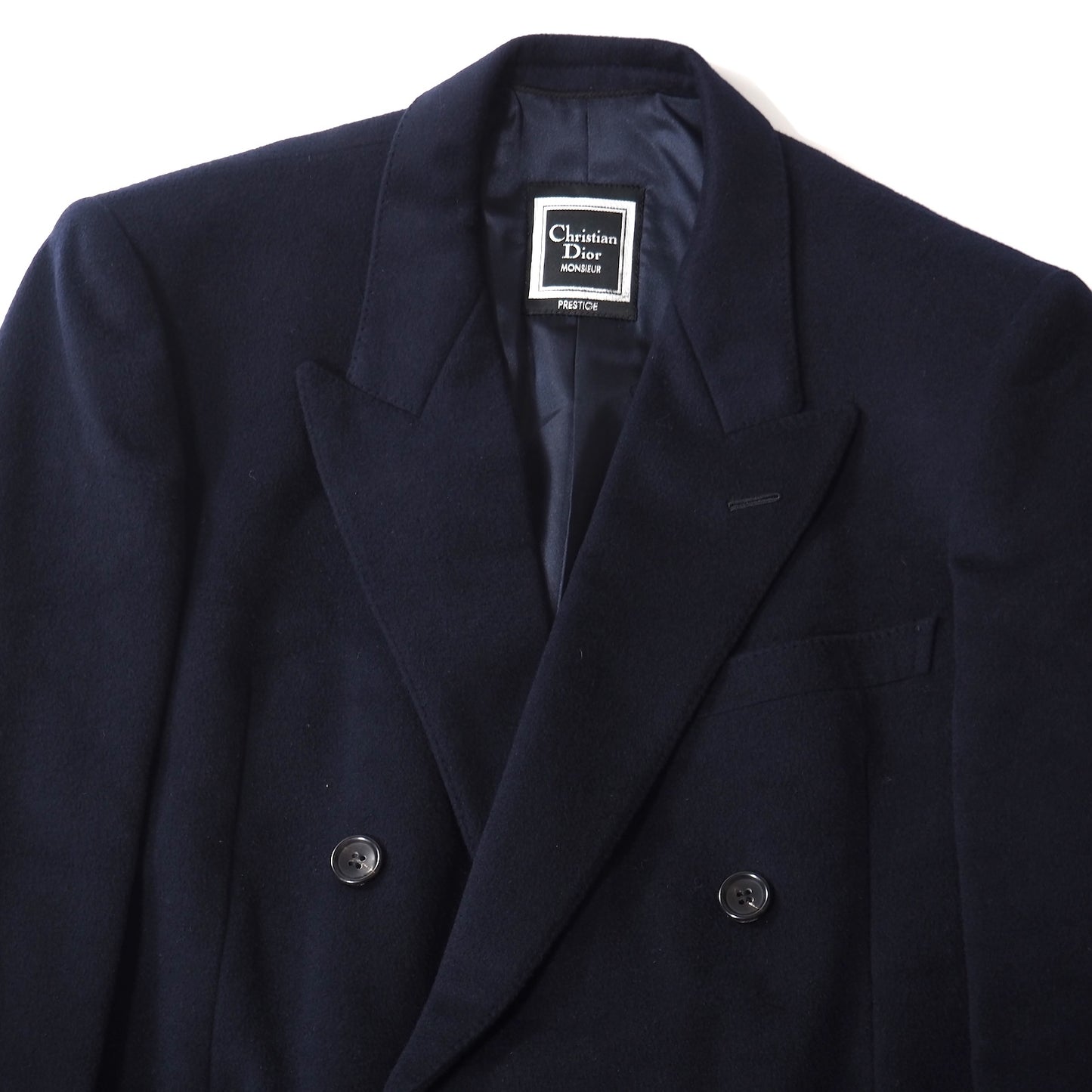 良品 クリスチャンディオール Christian Dior MONSIEUR ヴィンテージ ピュアカシミヤ ダブルブレスト コート L ダークネイビー メンズ 正規品 5-DJ156