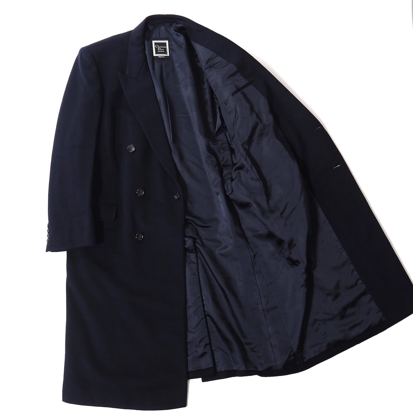 良品 クリスチャンディオール Christian Dior MONSIEUR ヴィンテージ ピュアカシミヤ ダブルブレスト コート L ダークネイビー メンズ 正規品 5-DJ156