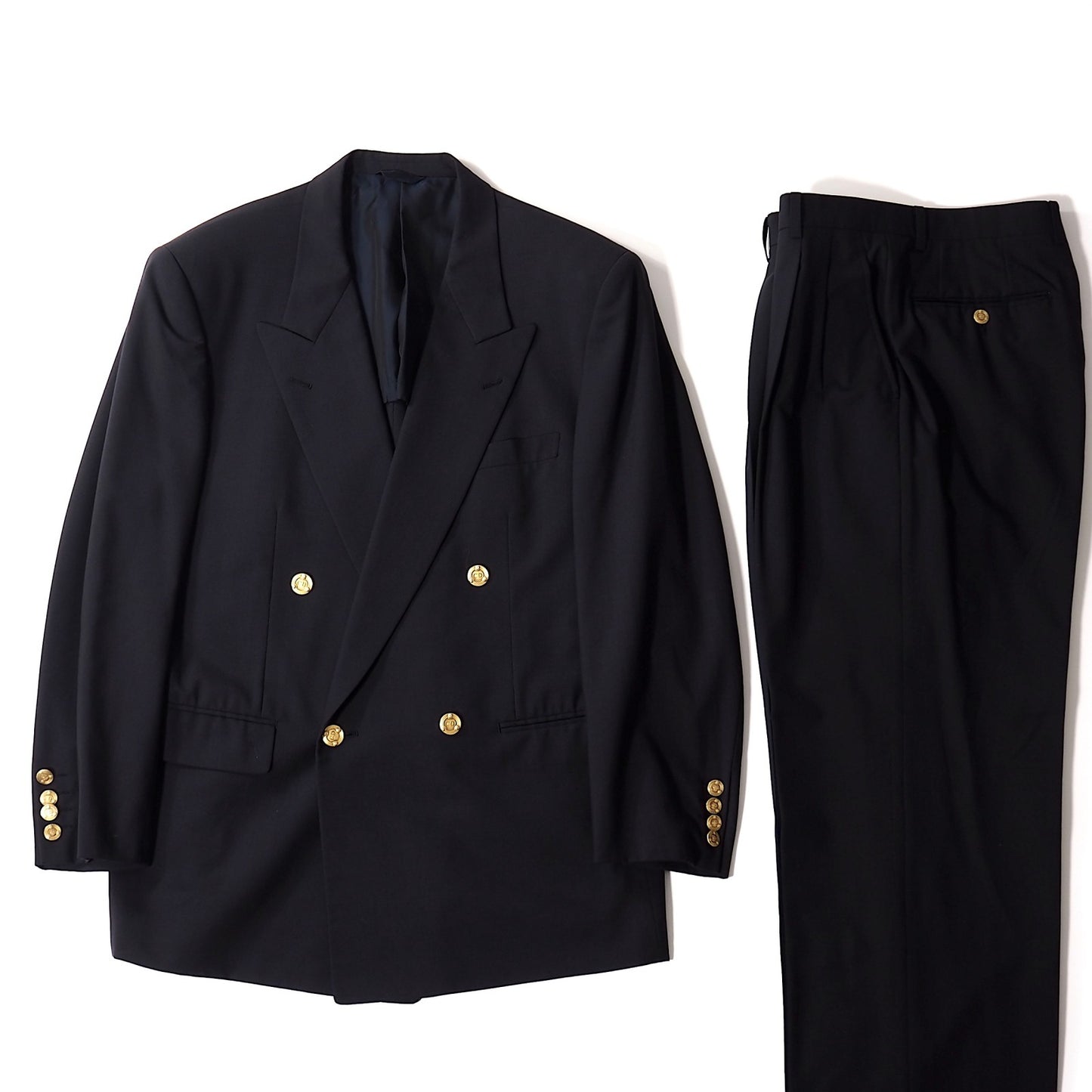 良品 クリスチャンディオール Christian Dior MONSIEUR ヴィンテージ 金ボタン ダブルブレスト スーツ 96-82-175 ブラック メンズ 正規品 5-DK169