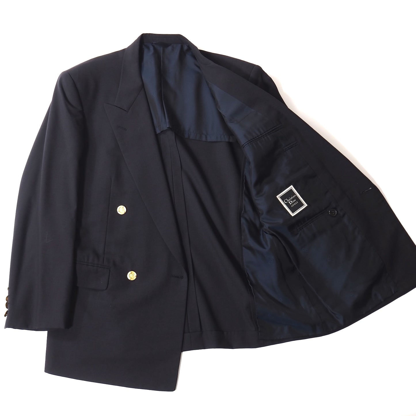 良品 クリスチャンディオール Christian Dior MONSIEUR ヴィンテージ 金ボタン ダブルブレスト スーツ 96-82-175 ブラック メンズ 正規品 5-DK169