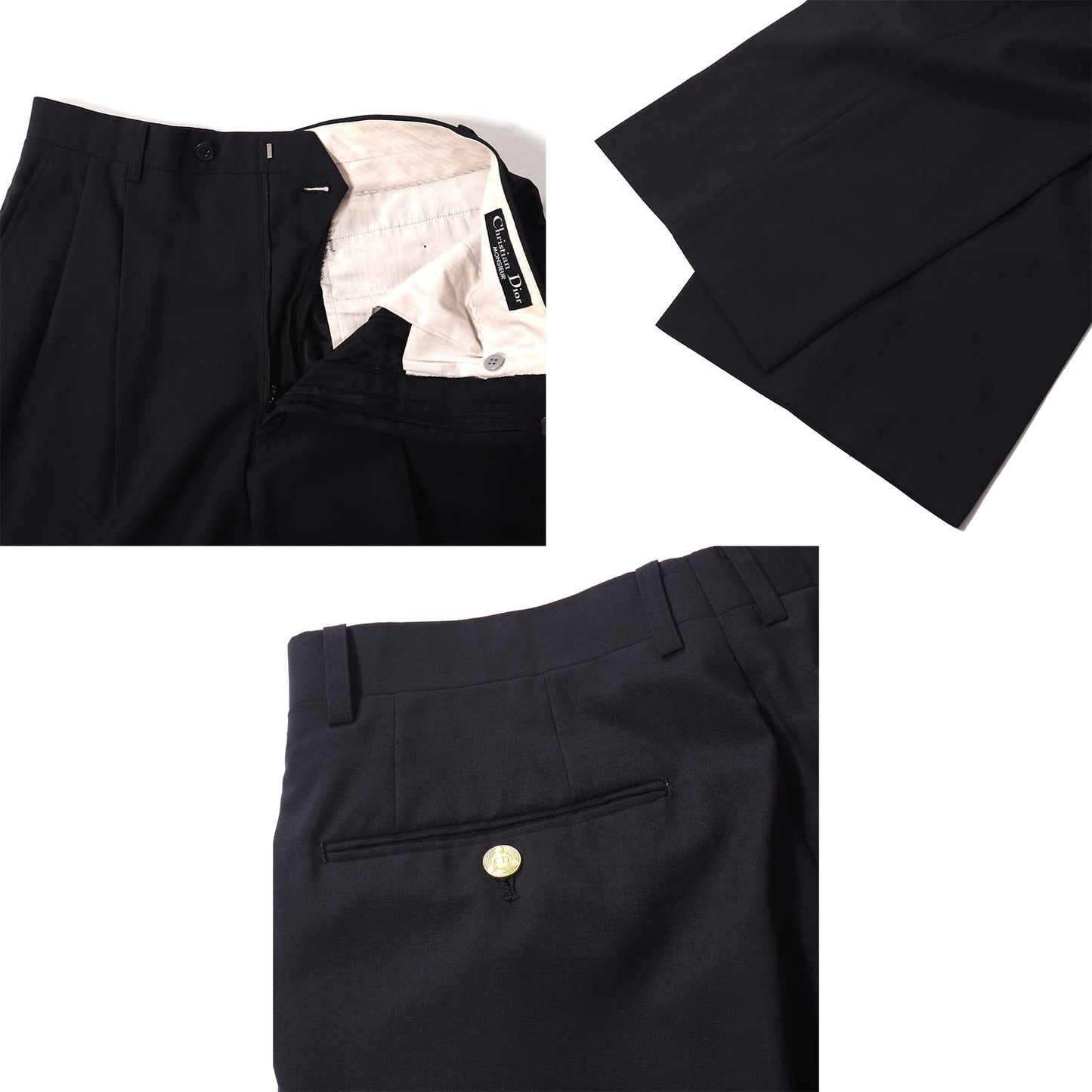 良品 クリスチャンディオール Christian Dior MONSIEUR ヴィンテージ 金ボタン ダブルブレスト スーツ 96-82-175 ブラック メンズ 正規品 5-DK169