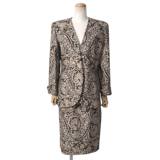 極美品 クリスチャンディオール Christian Dior ヴィンテージ ジャガード セットアップ ジャケット スカート スーツ11 ベージュ マルチカラー レディース 正規品 5-DL189