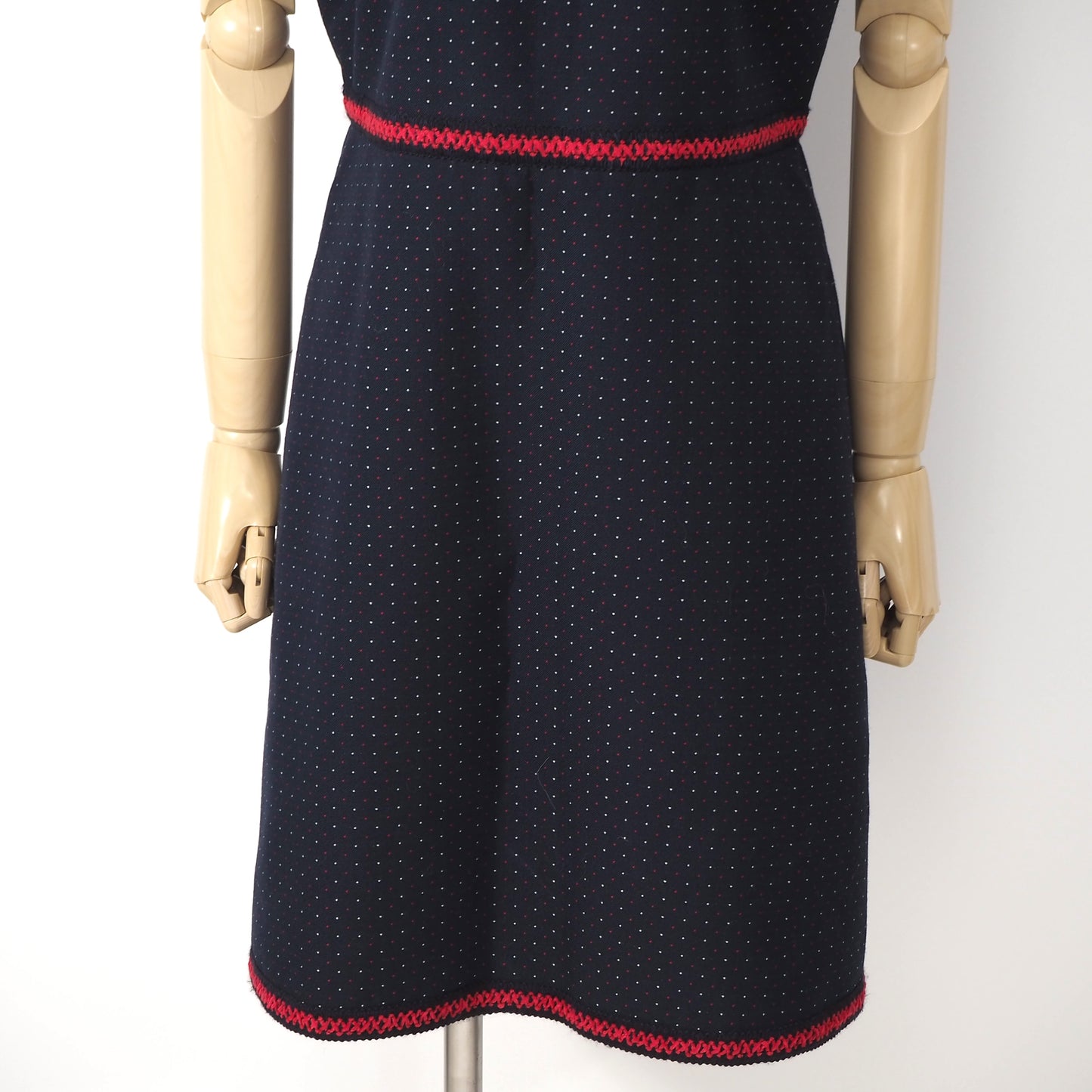 良品 グッチ GUCCI ノースリーブ ワンピース 42 ネイビー ドット柄 レディース 正規品 5-DL200