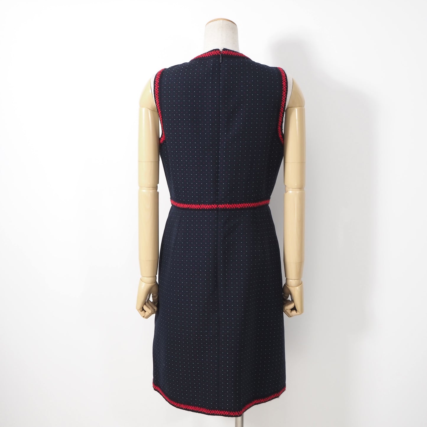 良品 グッチ GUCCI ノースリーブ ワンピース 42 ネイビー ドット柄 レディース 正規品 5-DL200