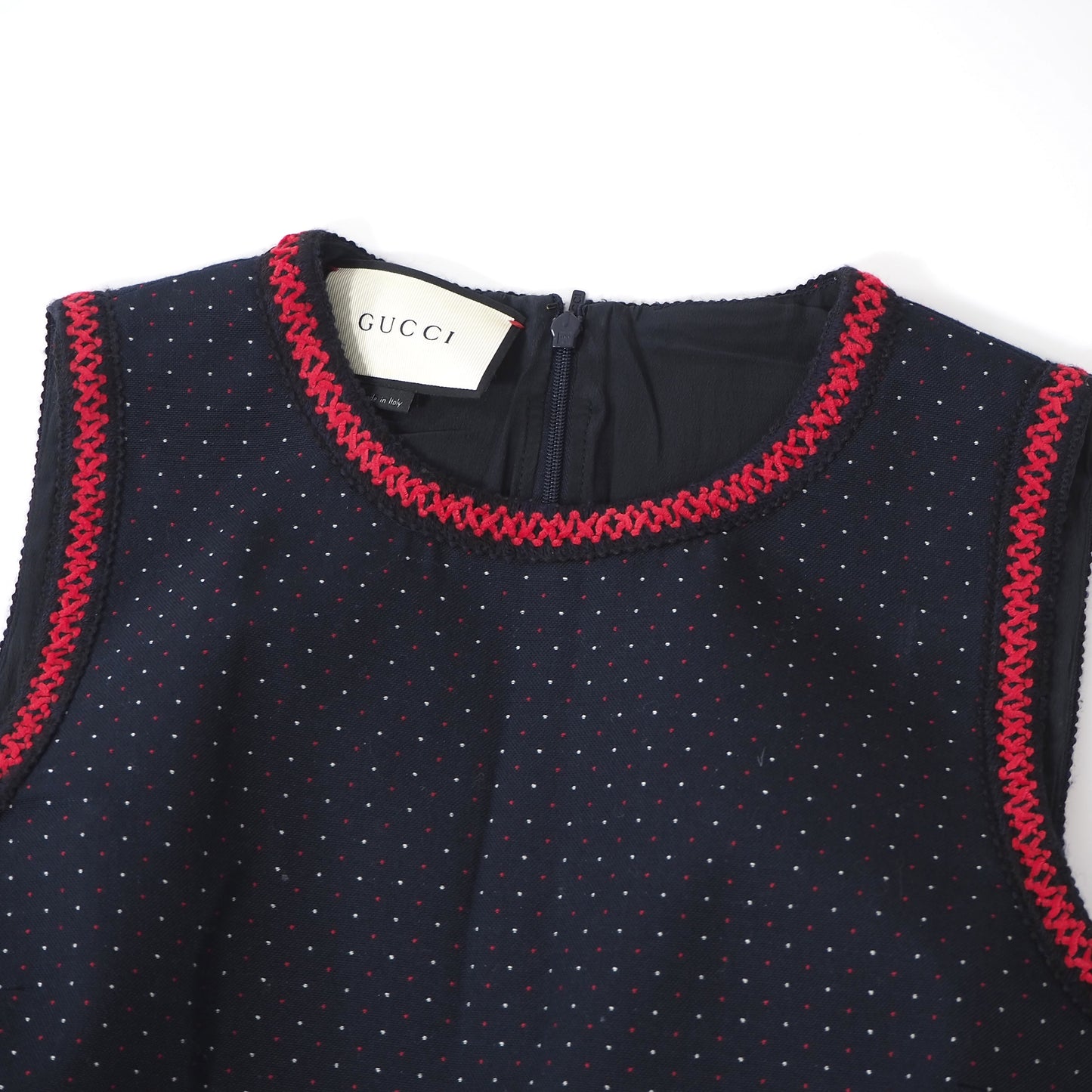 良品 グッチ GUCCI ノースリーブ ワンピース 42 ネイビー ドット柄 レディース 正規品 5-DL200