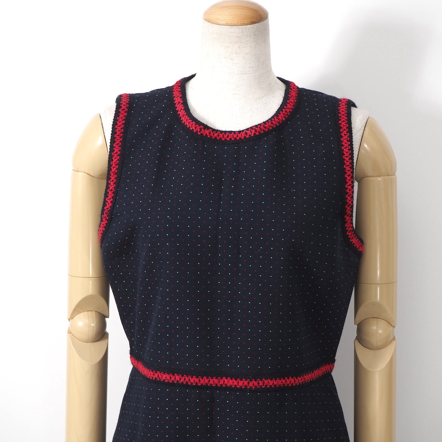 良品 グッチ GUCCI ノースリーブ ワンピース 42 ネイビー ドット柄 レディース 正規品 5-DL200