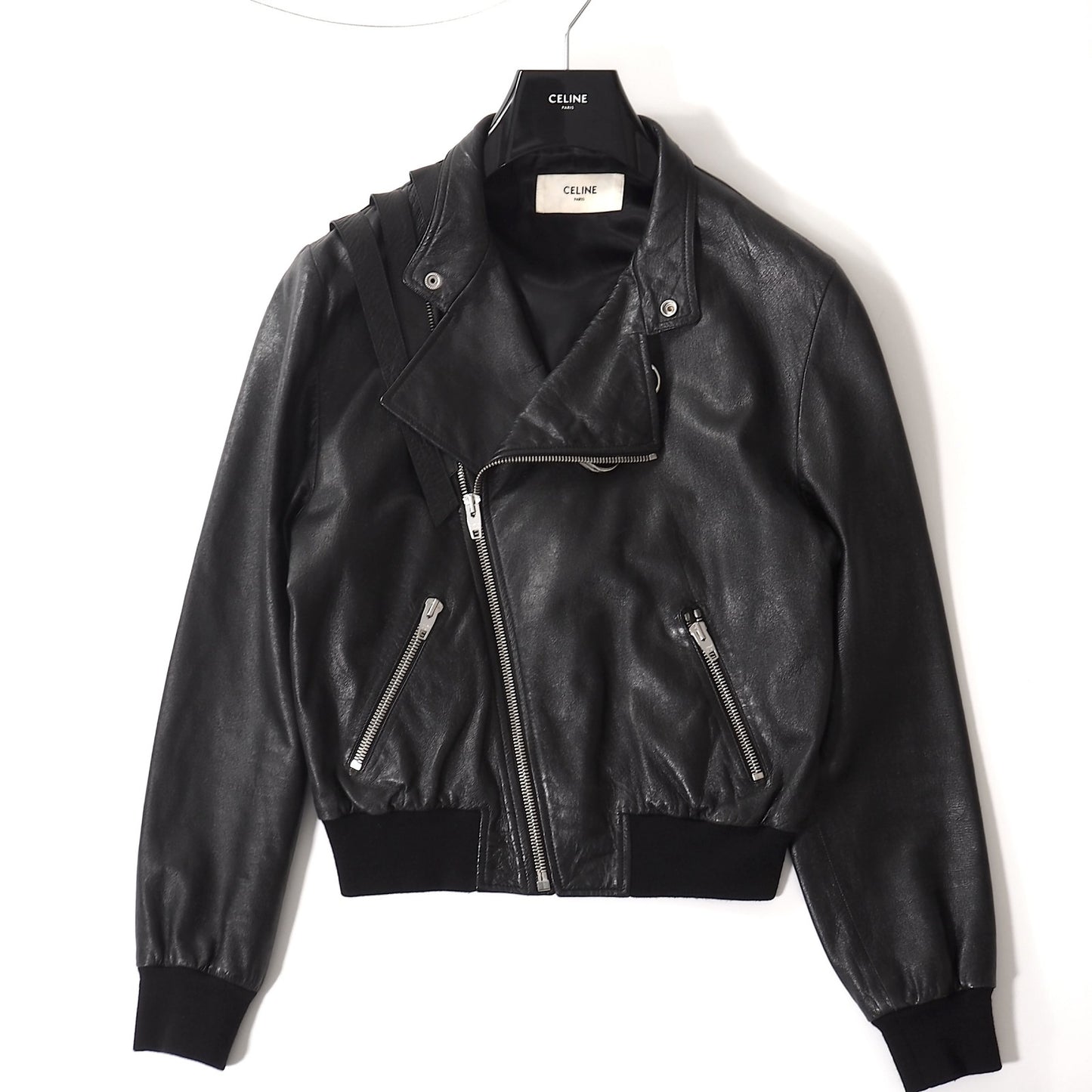 美品 セリーヌ CELINE 19SS エディ期 ラムレザー ライダース ジャケット 50 ブラック メンズ 正規品 5-KK011