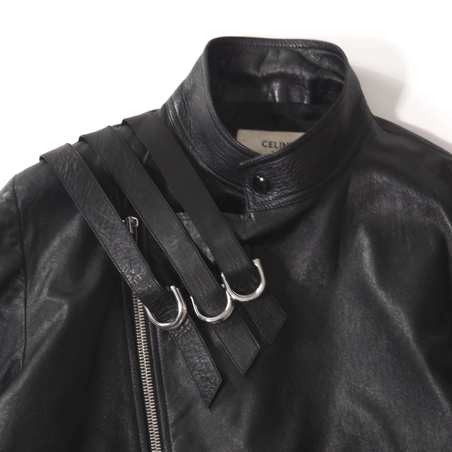 美品 セリーヌ CELINE 19SS エディ期 ラムレザー ライダース ジャケット 50 ブラック メンズ 正規品 5-KK011