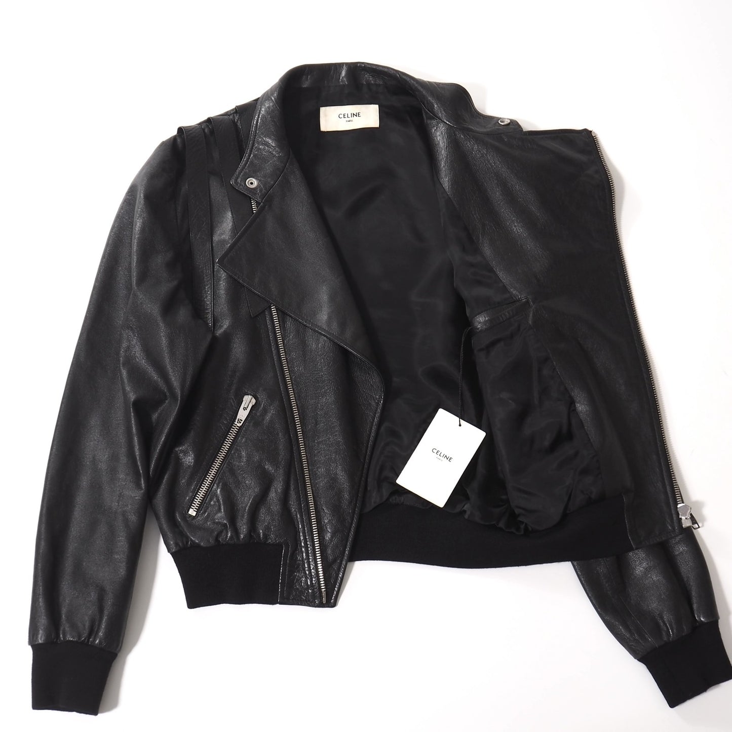 美品 セリーヌ CELINE 19SS エディ期 ラムレザー ライダース ジャケット 50 ブラック メンズ 正規品 5-KK011