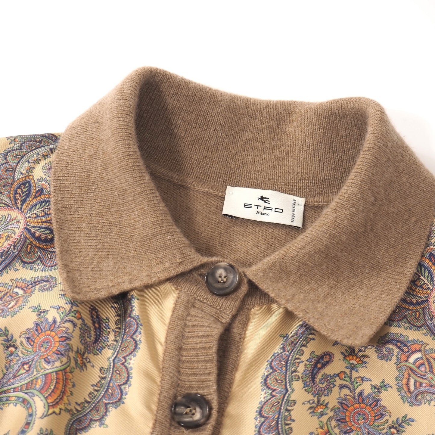 良品 エトロ ETRO 23年製 シルク切替 半袖 ニット ワンピース マキシ丈 40 ペイズリー ブラウン レディース 正規品 5-KK003