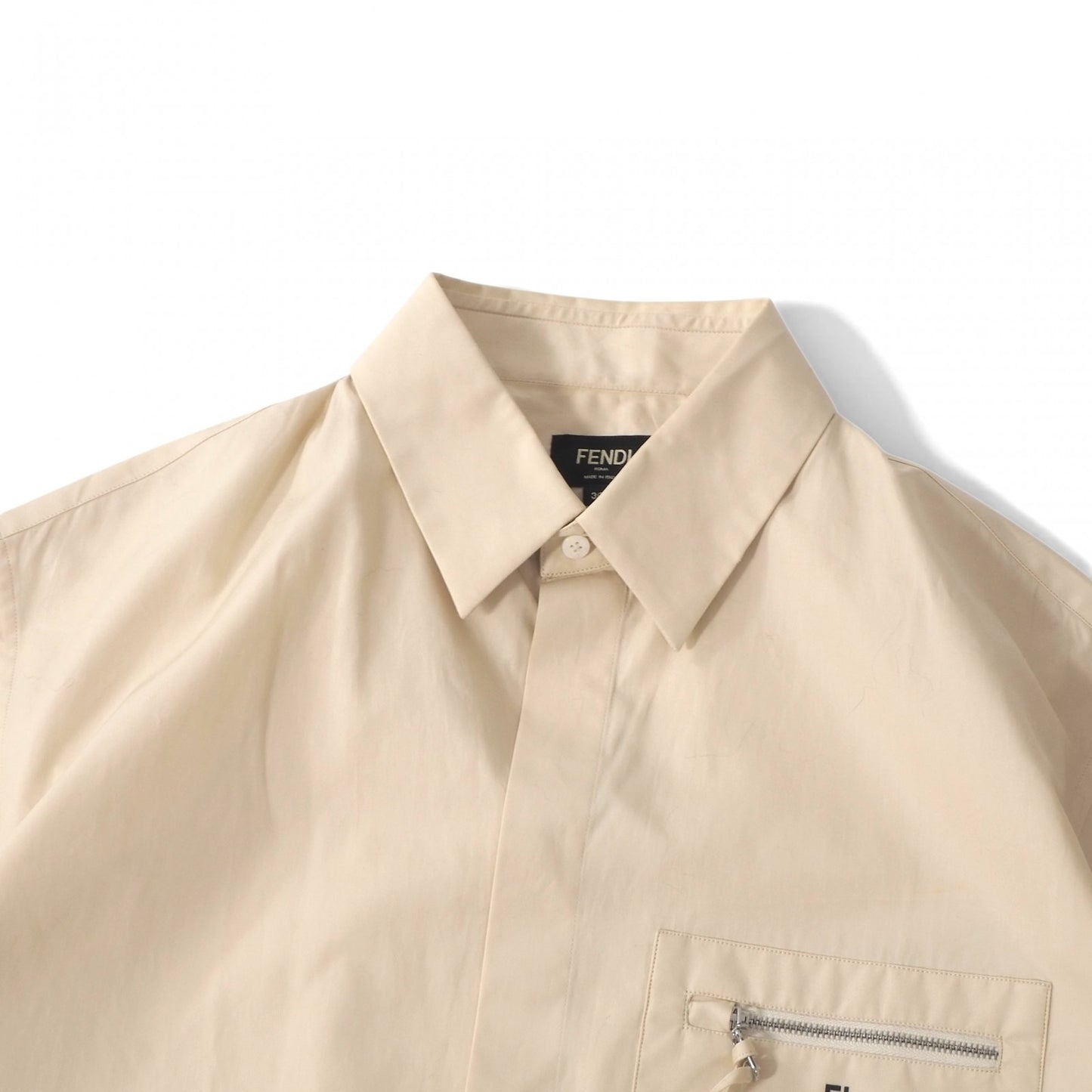 フェンディ FENDI 22SS ロゴプリント FFジップ 半袖 シャツ 39 ライトベージュ メンズ 正規品 5-KK006