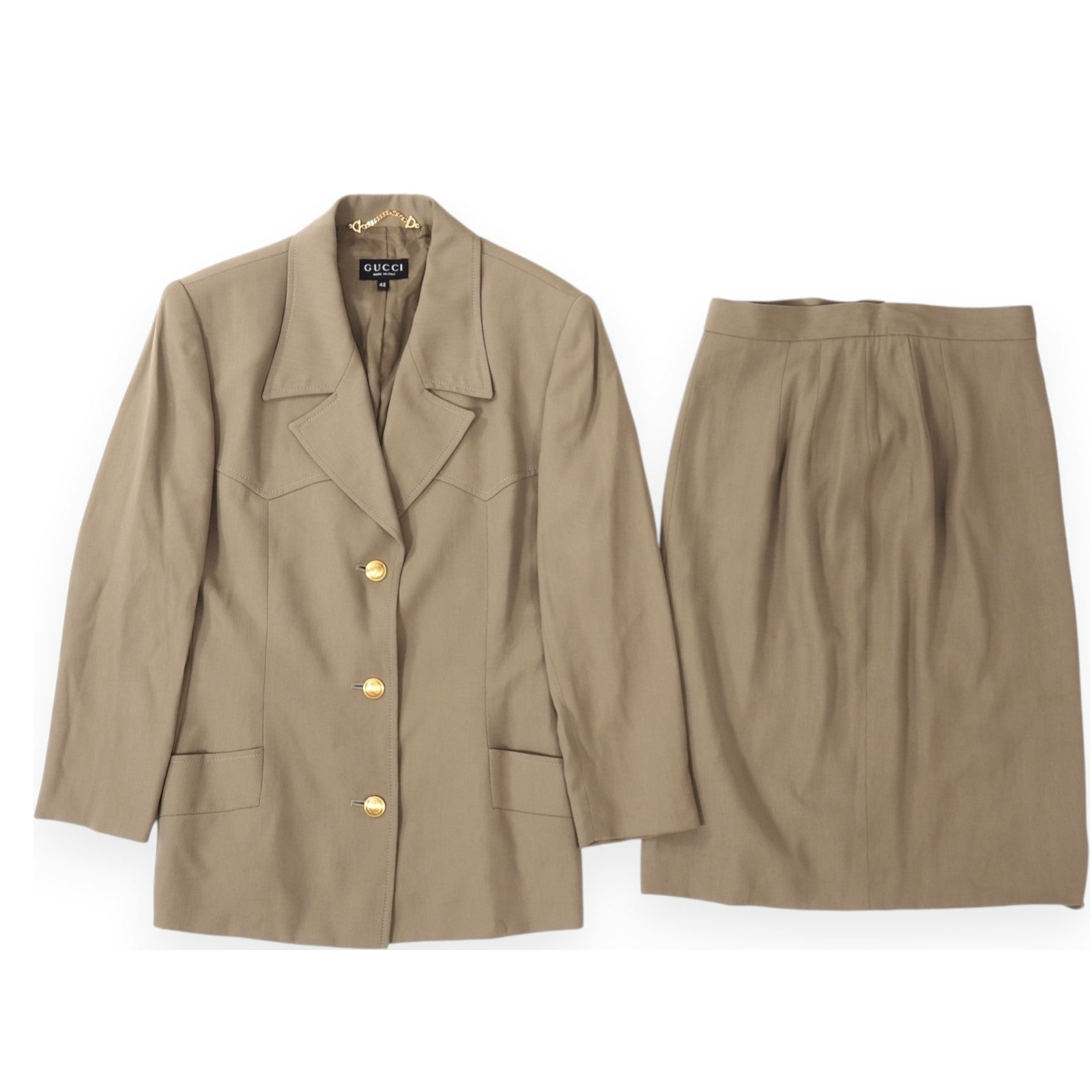 セットアップ ジャケット スカート 古着 ヴィンテージ ブラウン ジャケットセットアップ きらめき装飾付きプリーツスカート