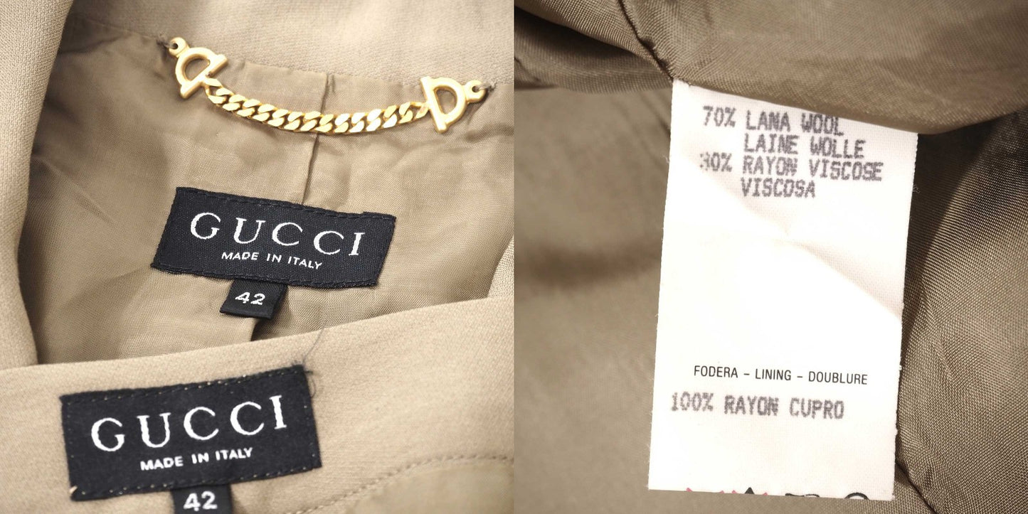 良品 グッチ GUCCI ヴィンテージ 金GGボタン セットアップ ジャケット スカート スーツ 42 ベージュ レディース 正規品 5-OG002