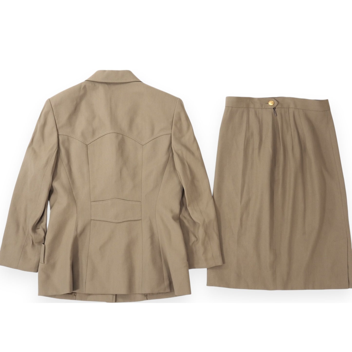 良品 グッチ GUCCI ヴィンテージ 金GGボタン セットアップ ジャケット スカート スーツ 42 ベージュ レディース 正規品 5-OG002