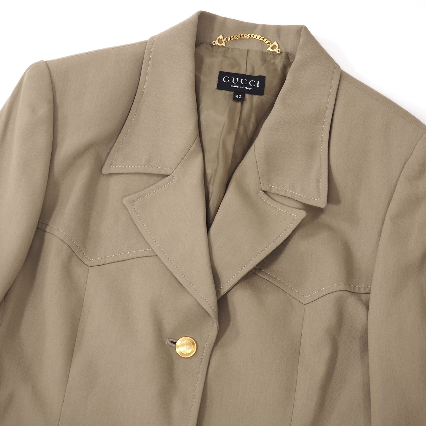 良品 グッチ GUCCI ヴィンテージ 金GGボタン セットアップ ジャケット スカート スーツ 42 ベージュ レディース 正規品 5-OG002