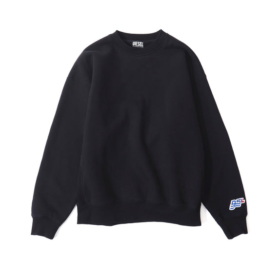 良品 ディーゼル DIESEL 現行 DSLワッペン コットン プルオーバー スウェット S ブラック メンズ 正規品 5-OG005