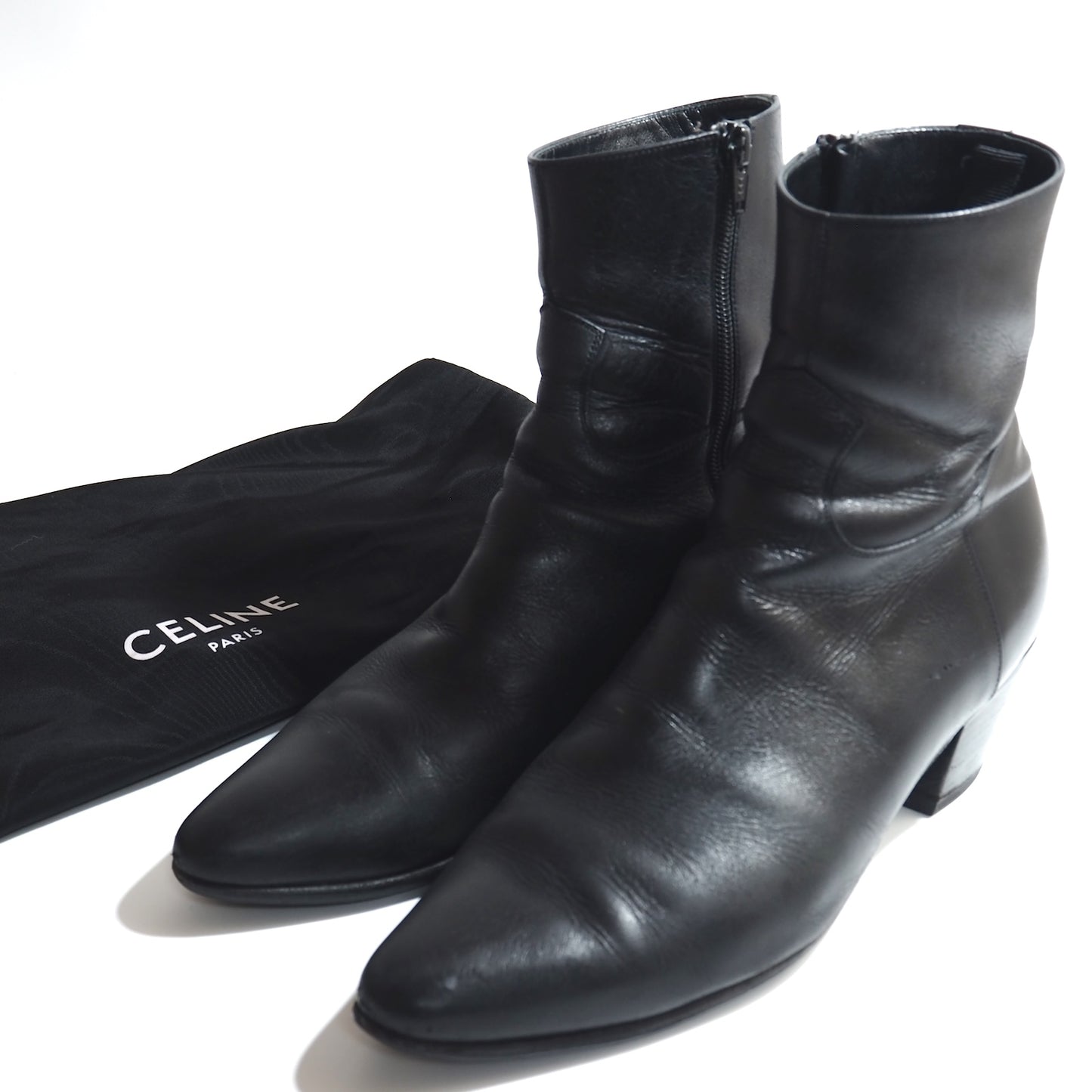 セリーヌ CELINE JACNO ジャクノ サイドジップ レザー ブーツ 41 25.5-26cm相当 ブラック メンズ 正規品 5-OG017