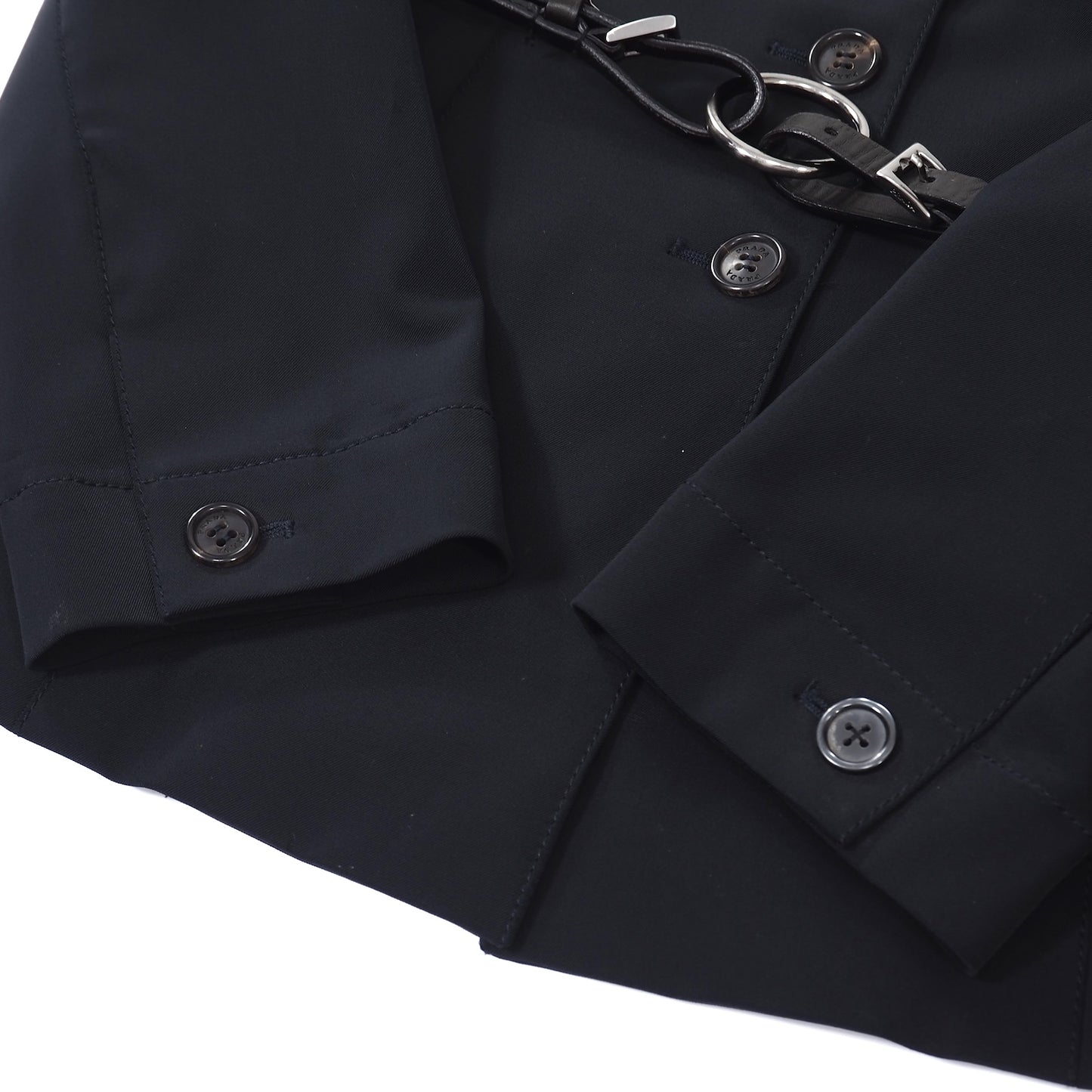 プラダ PRADA レザーベルト付 セットアップ ジャケット スカート スーツ 42 ブラック レディース 正規品 5-OG018