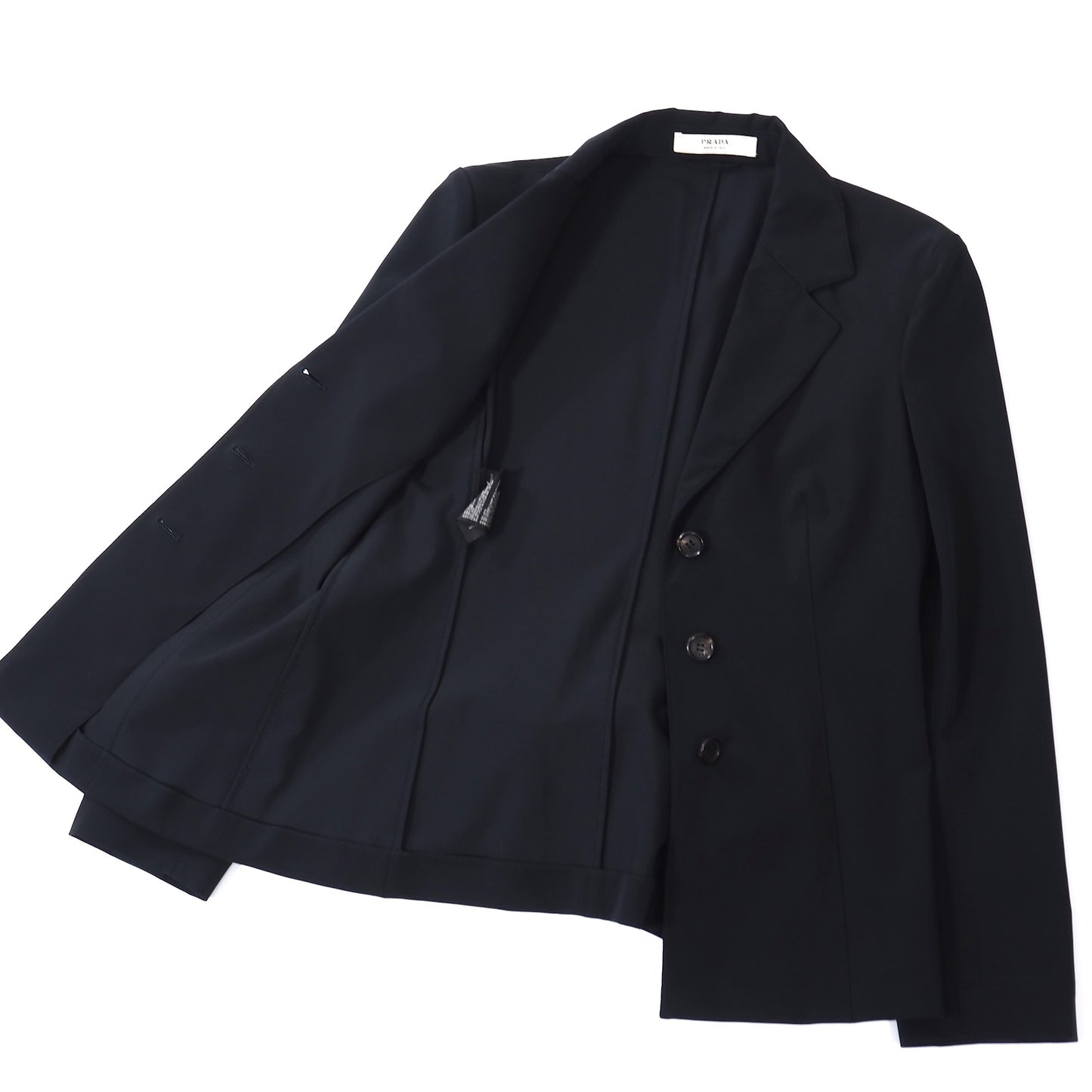 プラダ PRADA レザーベルト付 セットアップ ジャケット スカート スーツ 42 ブラック レディース 正規品 5-OG018