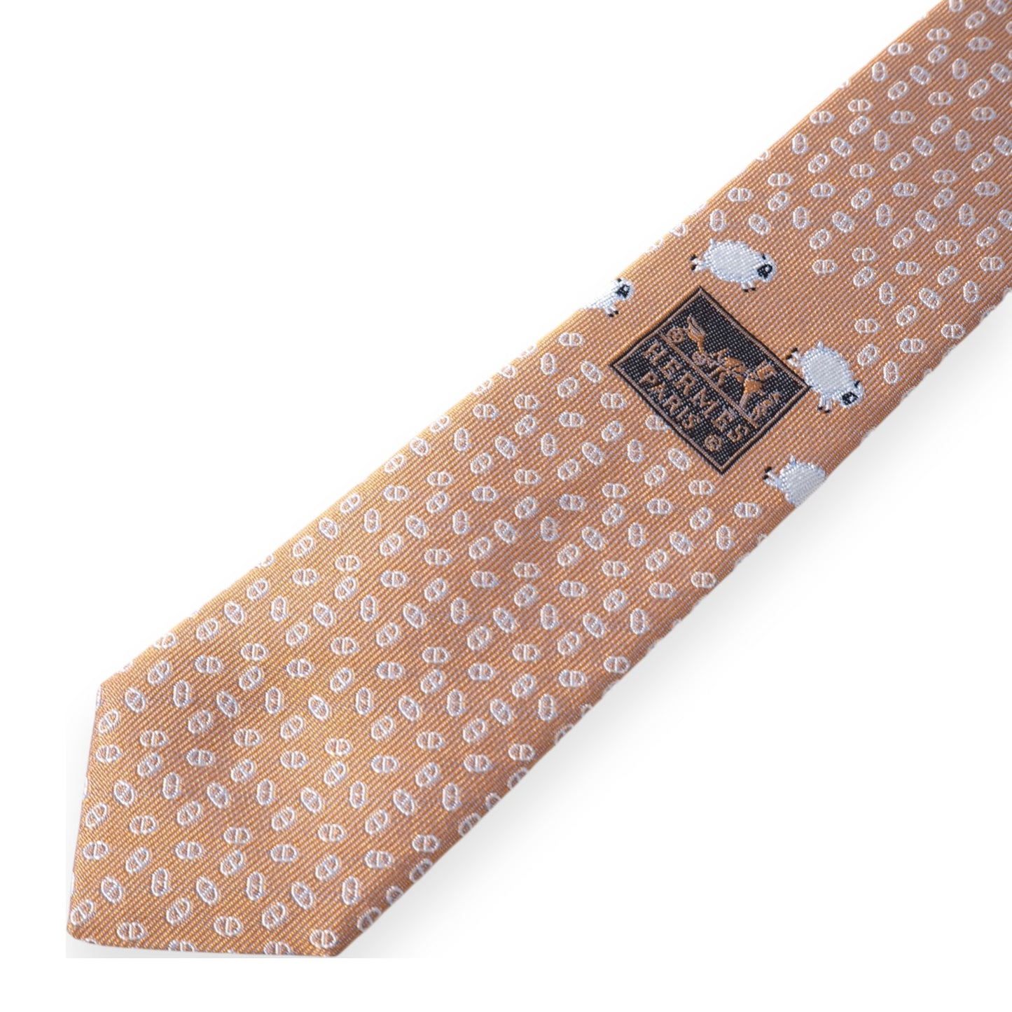 極美品 エルメス HERMES シルク シェーヌダンクル柄 ネクタイ オレンジ メンズ 正規品 5-OG031
