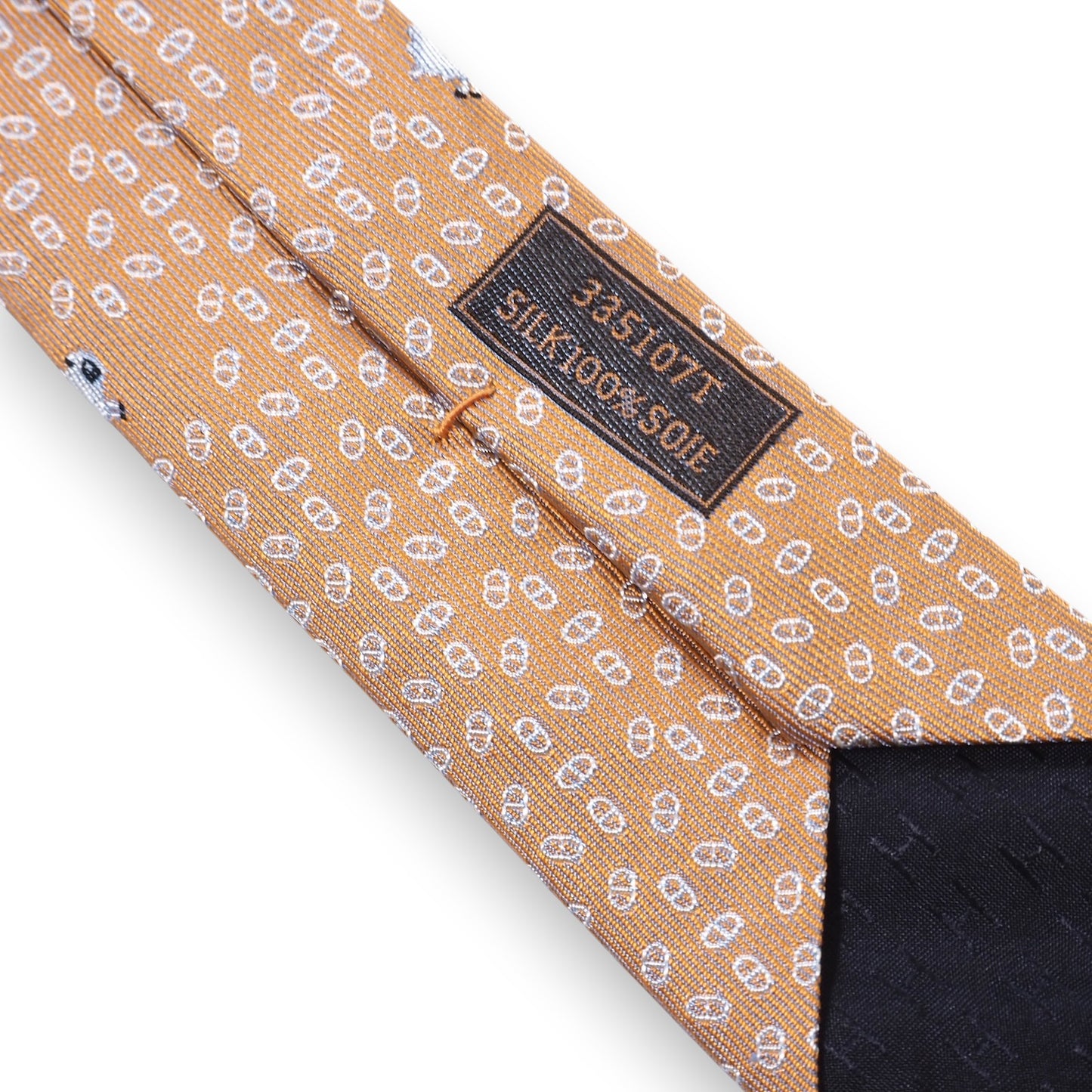 極美品 エルメス HERMES シルク シェーヌダンクル柄 ネクタイ オレンジ メンズ 正規品 5-OG031