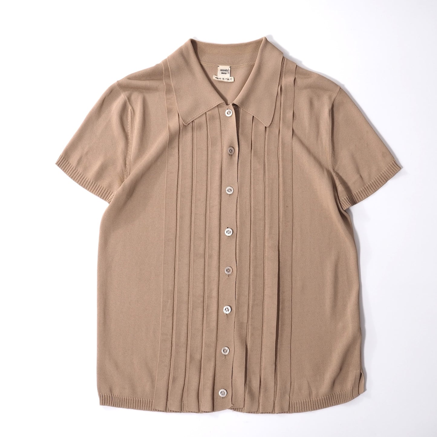 良品 エルメス HERMES 半袖 ピンタック ビスコース シャツ ブラウス ME ヌードベージュ レディース 正規品 5-OI002