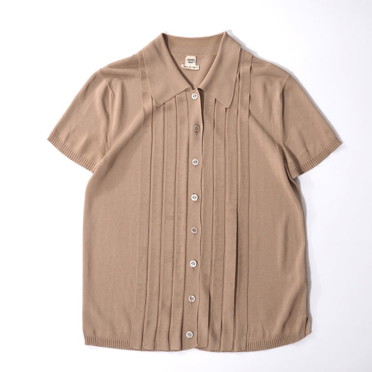 良品 エルメス HERMES 半袖 ピンタック ビスコース シャツ ブラウス ME ヌードベージュ レディース 正規品 5-OI002