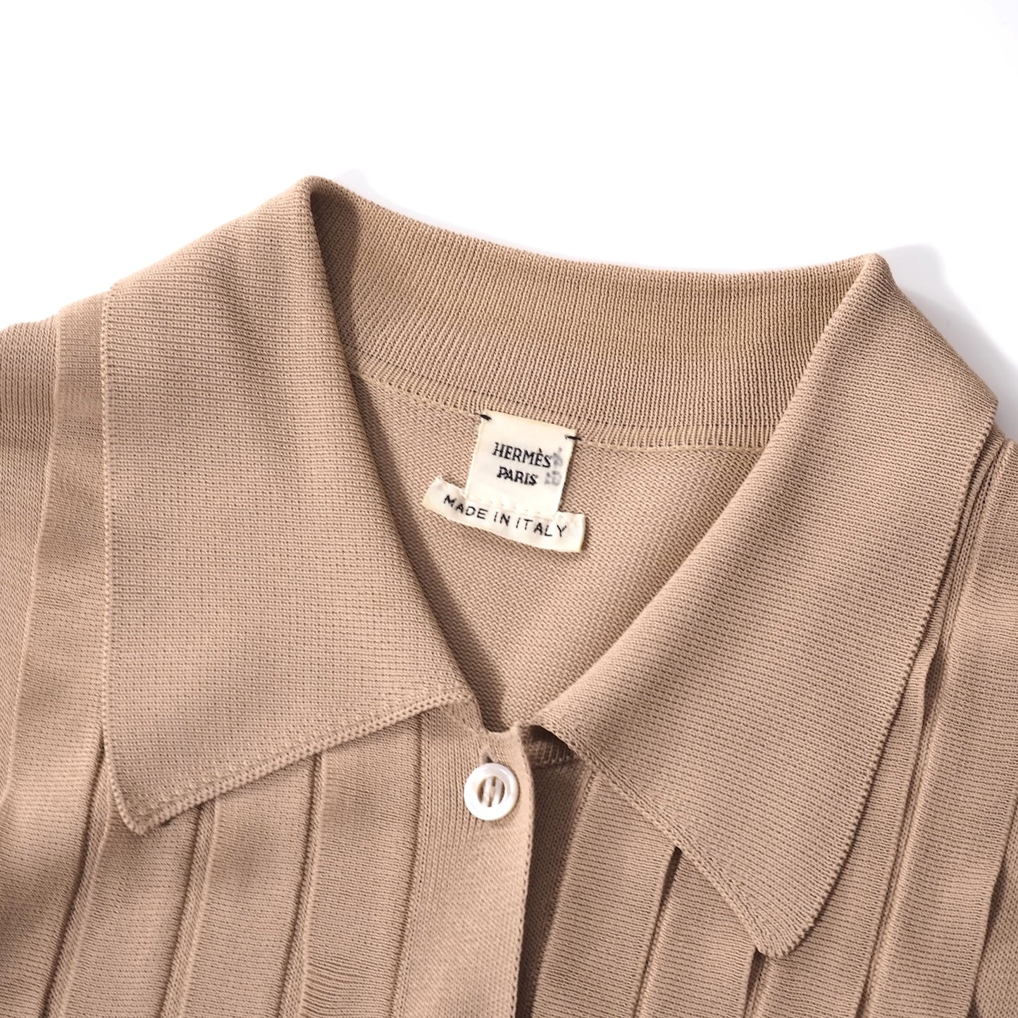 良品 エルメス HERMES 半袖 ピンタック ビスコース シャツ ブラウス ME ヌードベージュ レディース 正規品 5-OI002