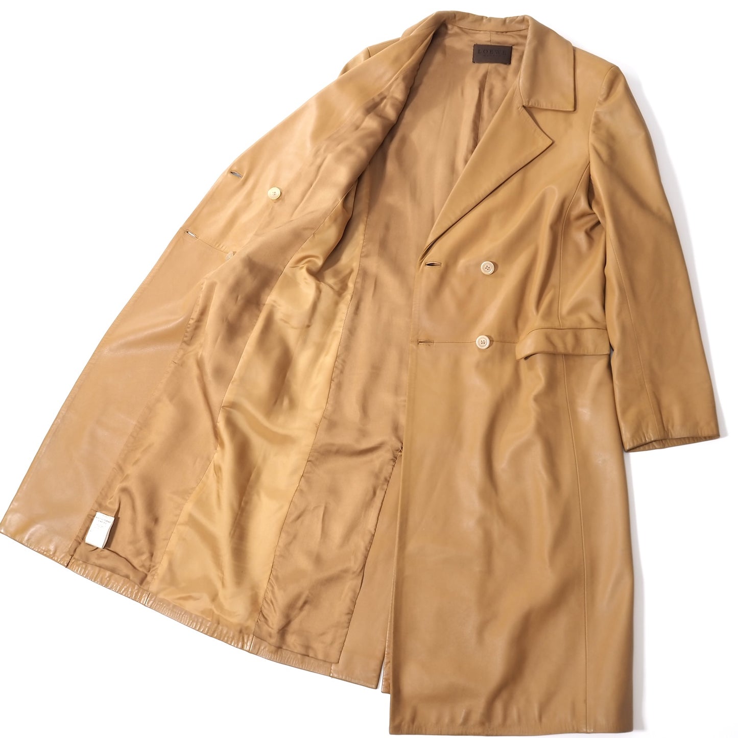ロエベ LOEWE ナッパレザー ダブルブレスト コート 40 キャメル レディース 正規品 5-OI015