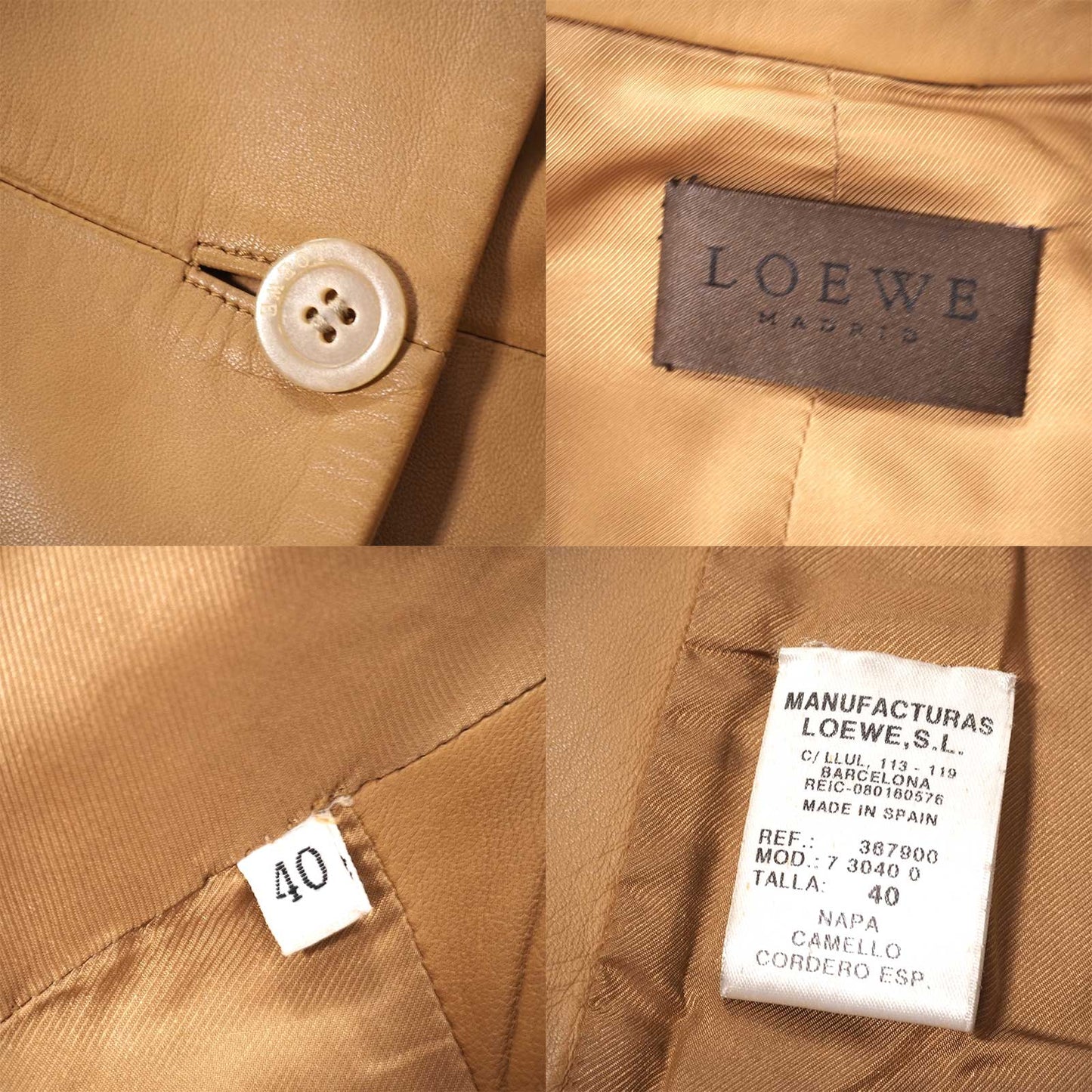 ロエベ LOEWE ナッパレザー ダブルブレスト コート 40 キャメル レディース 正規品 5-OI015
