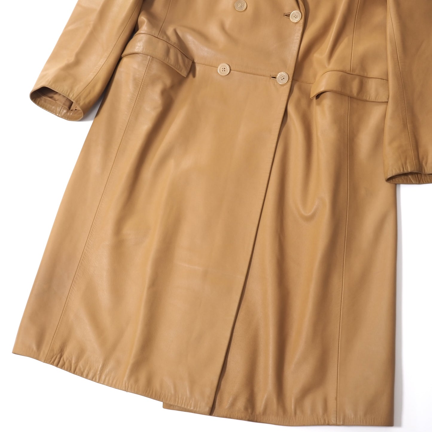ロエベ LOEWE ナッパレザー ダブルブレスト コート 40 キャメル レディース 正規品 5-OI015