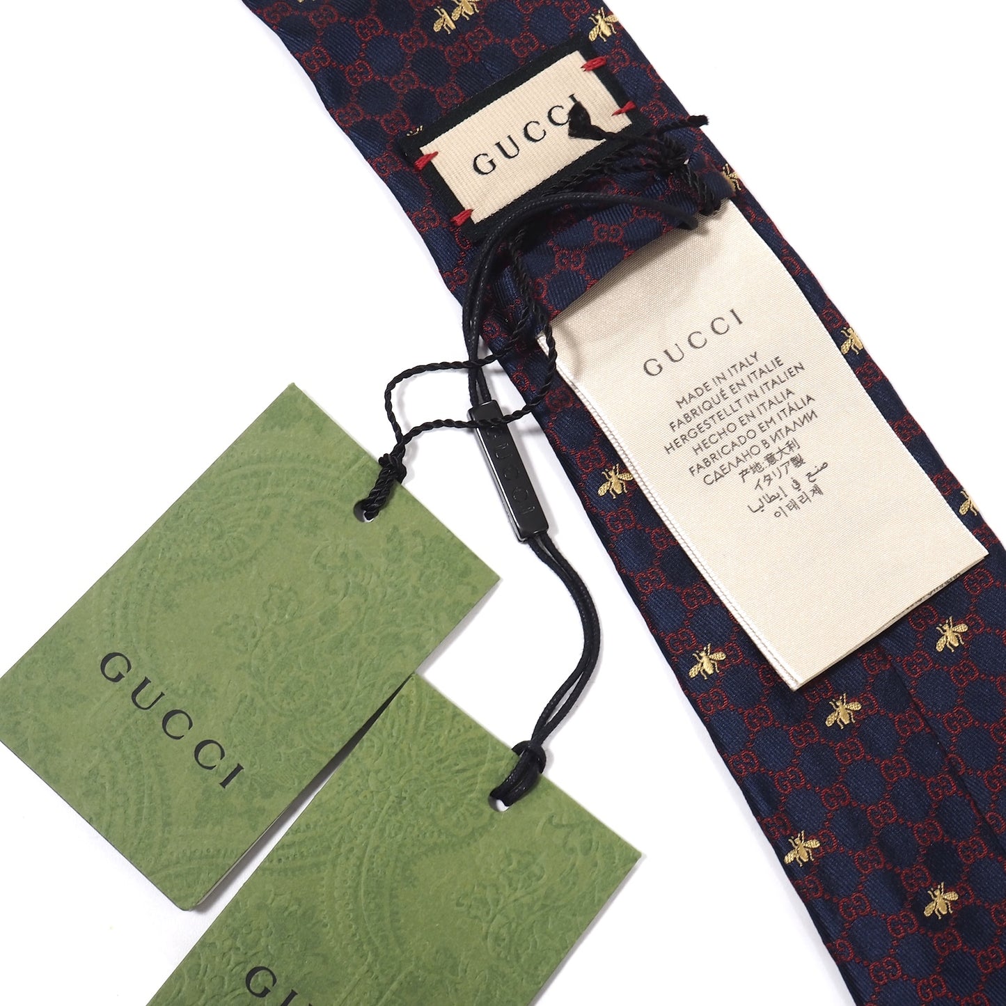 未使用 グッチ GUCCI イタリア製 現行タグ GG柄 Bee刺繍 ネクタイ ネイビー メンズ 正規品 5-OJ001