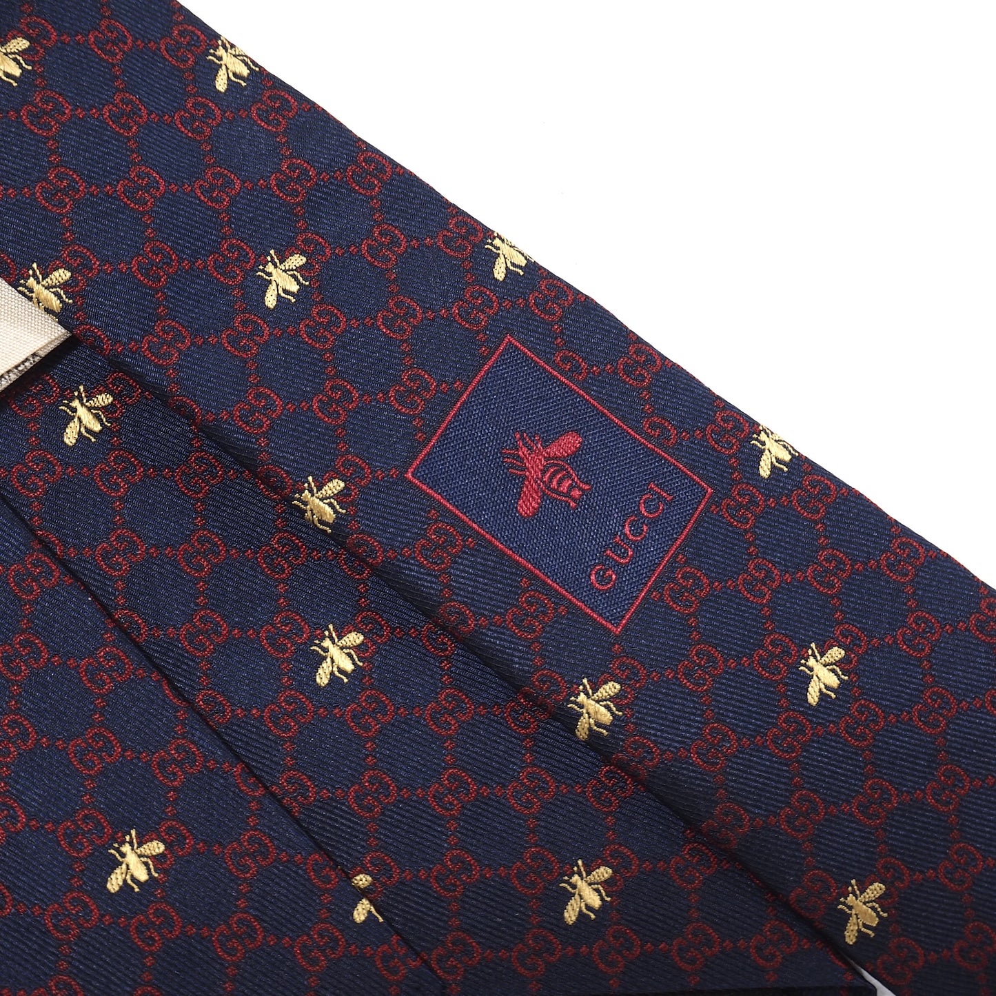 未使用 グッチ GUCCI イタリア製 現行タグ GG柄 Bee刺繍 ネクタイ ネイビー メンズ 正規品 5-OJ001